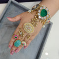 Shaheen Handcrafted Brass Fusion Hathphool-Green and Aquamarine