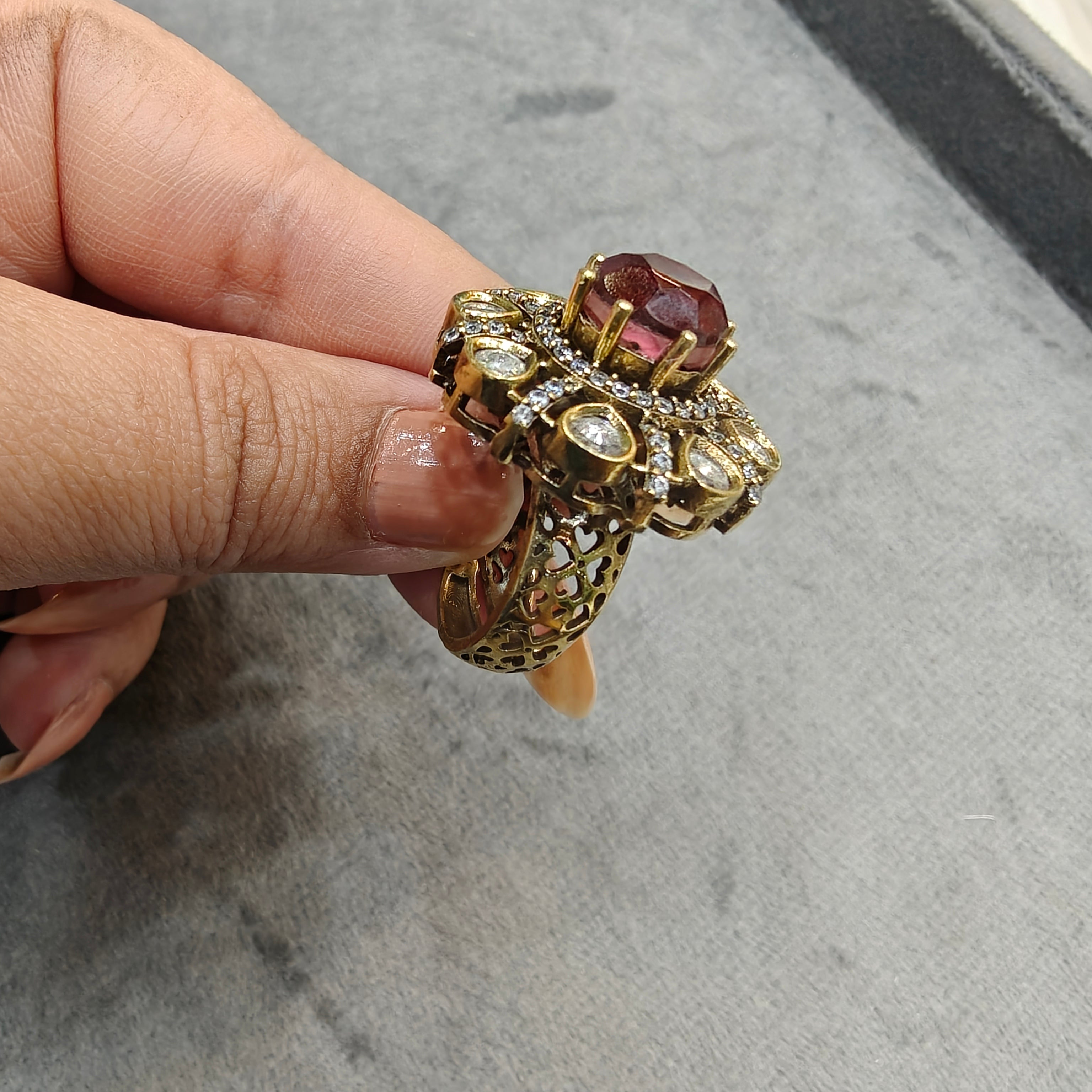Twisha Doublet Adjustable Ring- Ruby Red