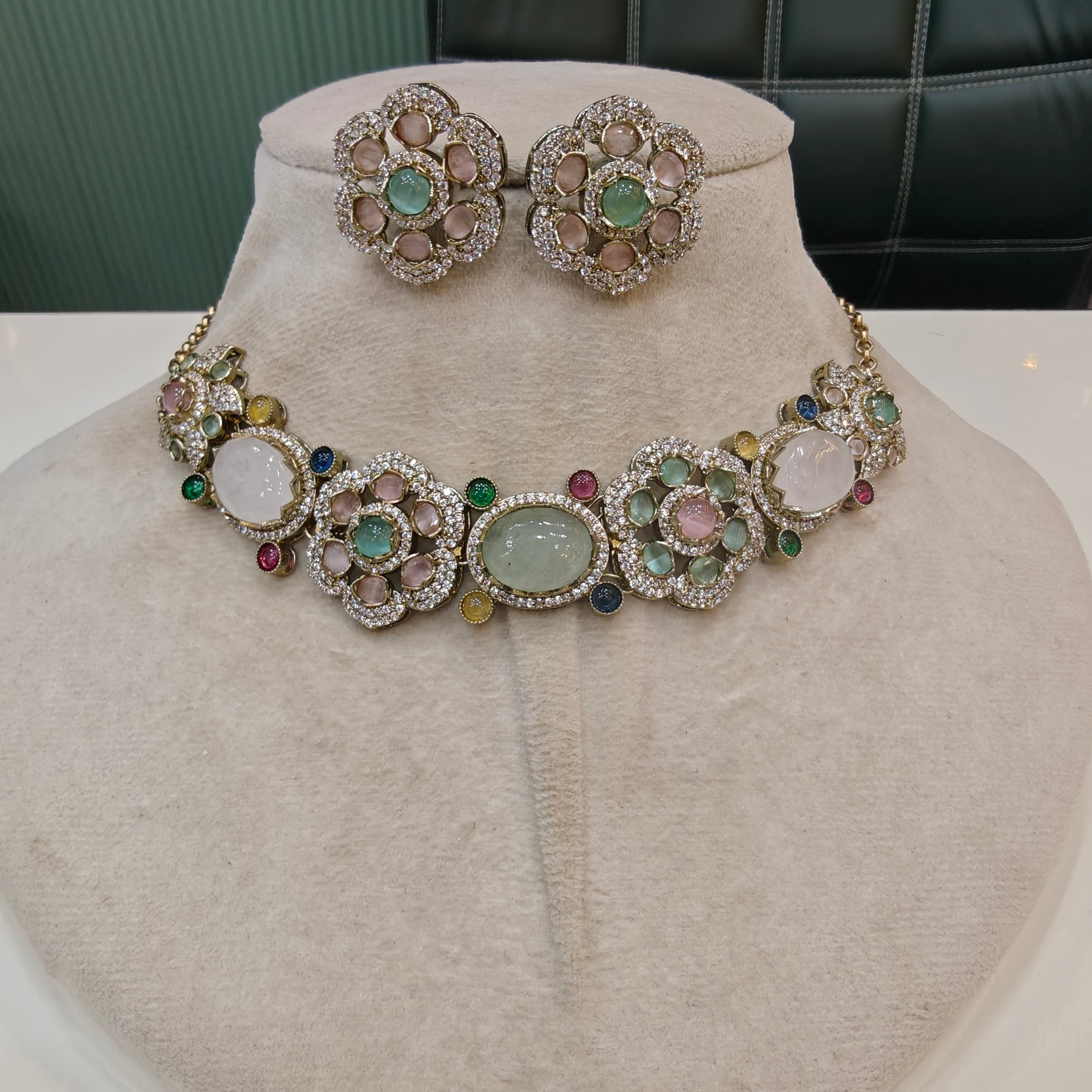 Nitima Sabya Inspired Sleek Choker Set- Mint Pink