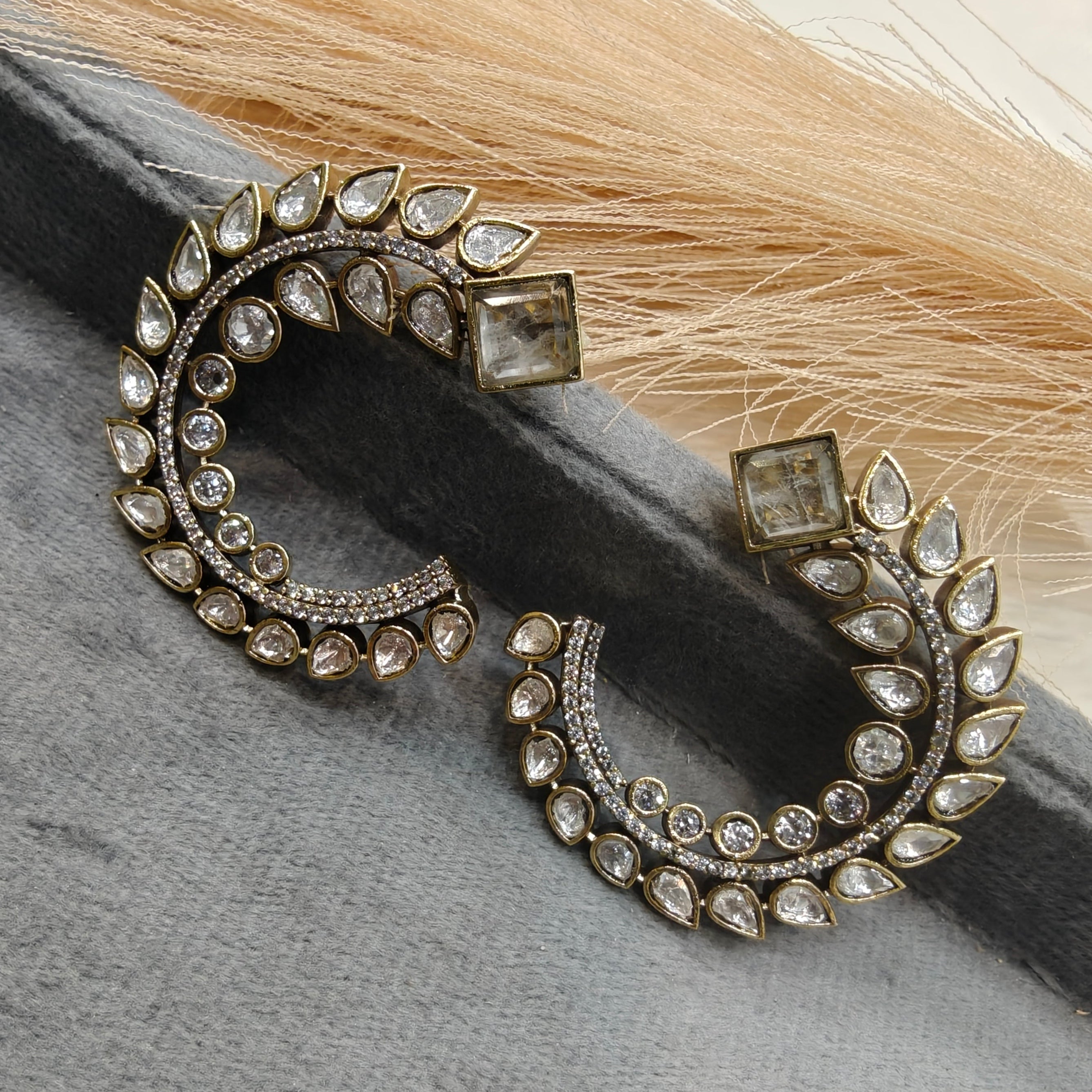 Nagma Half Hoop Doublet Earrings- White