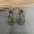 Advisha Natural Stone Studs- Mint and Ruby
