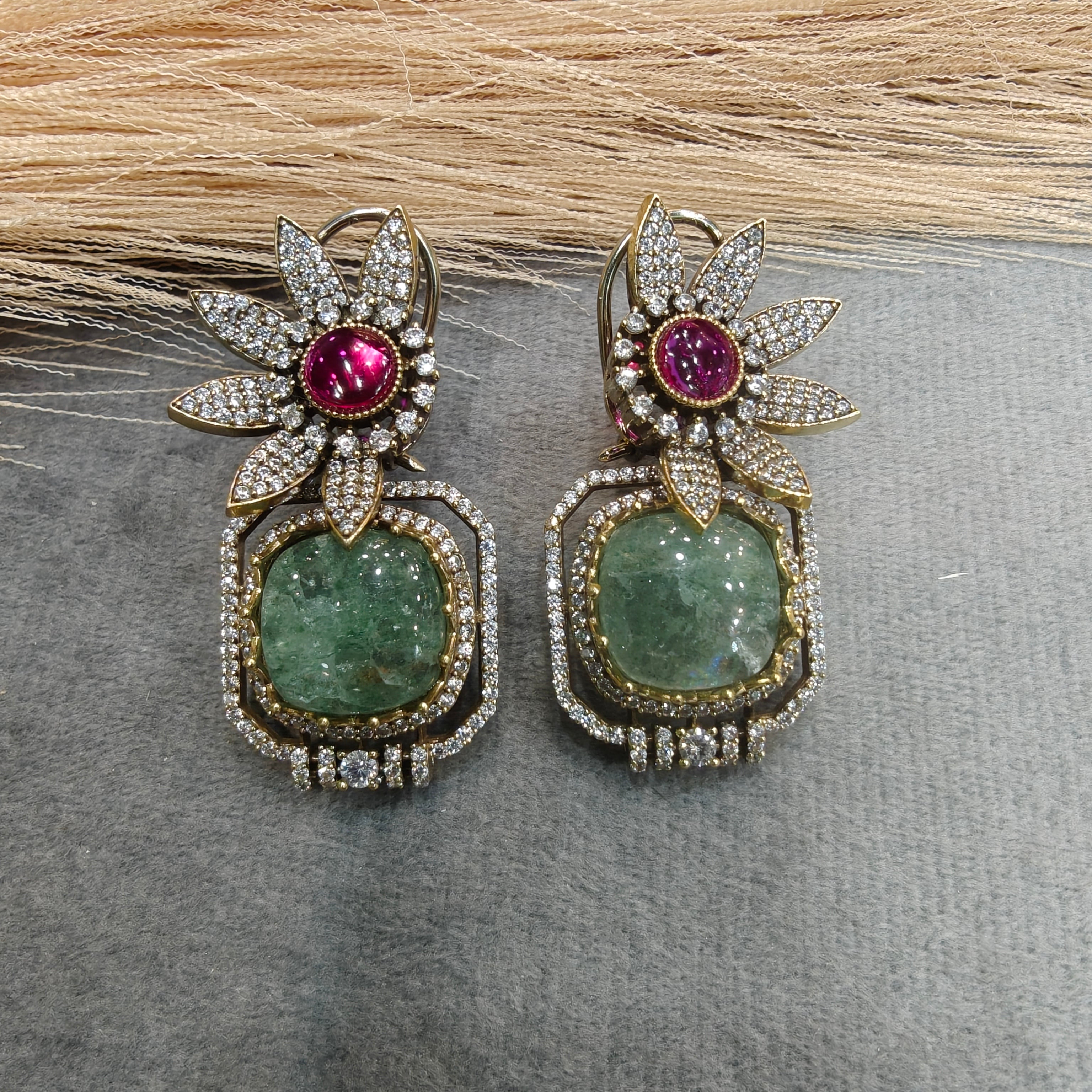 Advisha Natural Stone Studs- Mint and Ruby