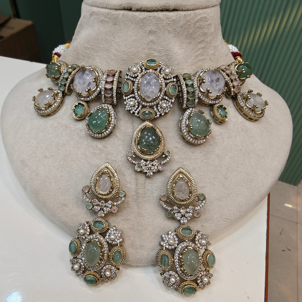 Anantara Sabyasachi inspired Gemstone Choker Necklace Set- Pastel Multi