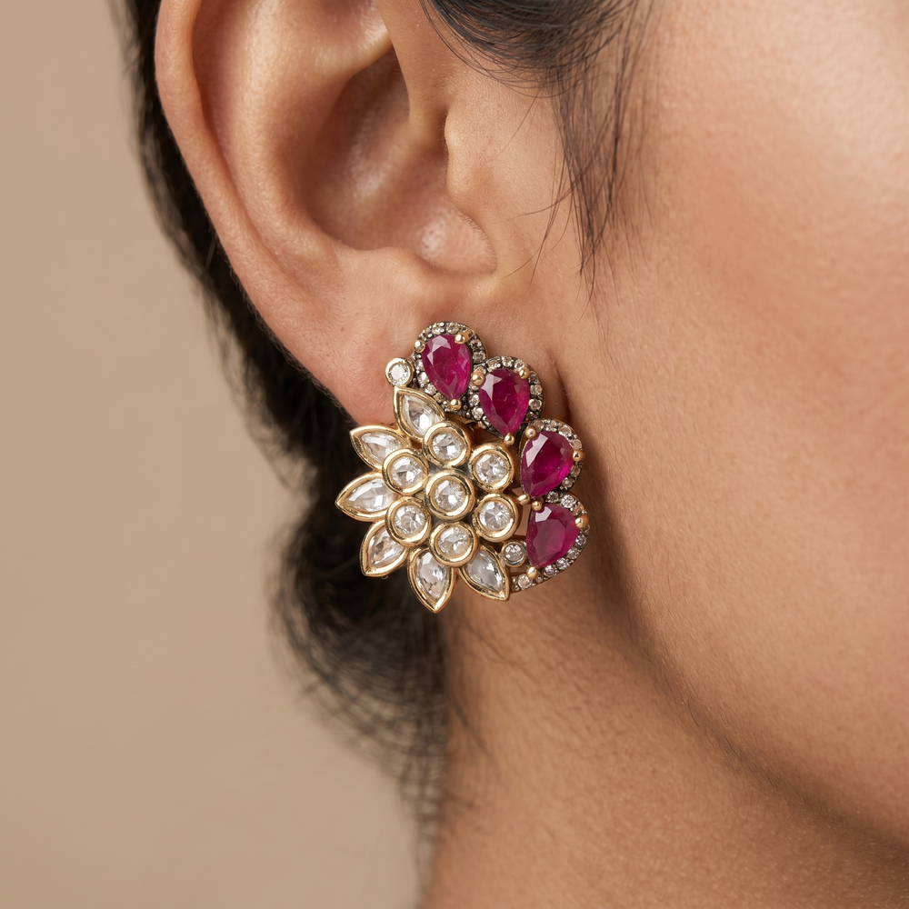 Tanvika Moissanite Studs- Ruby