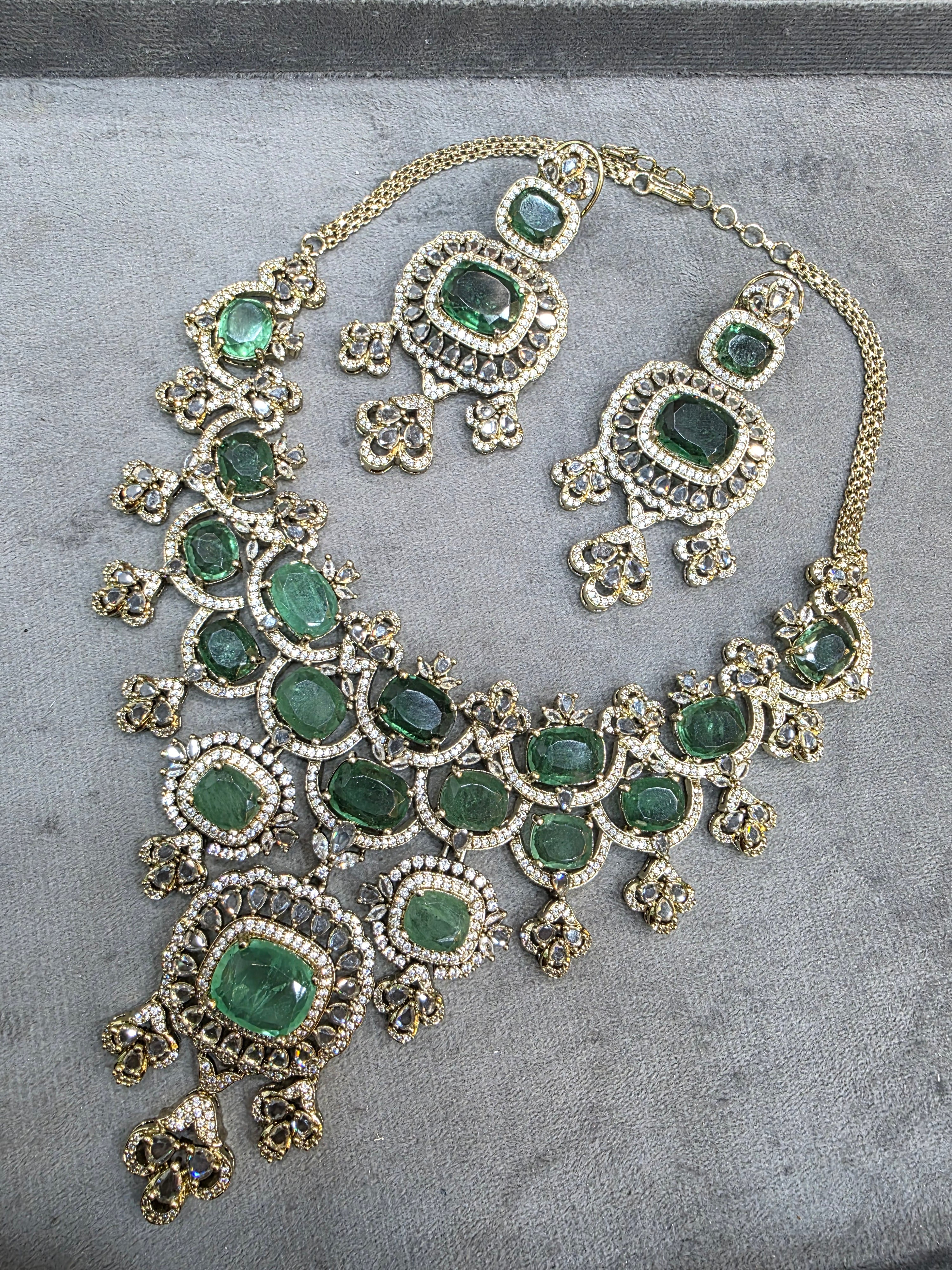 Anushka Doublet Polki Necklace Set- Mint Green