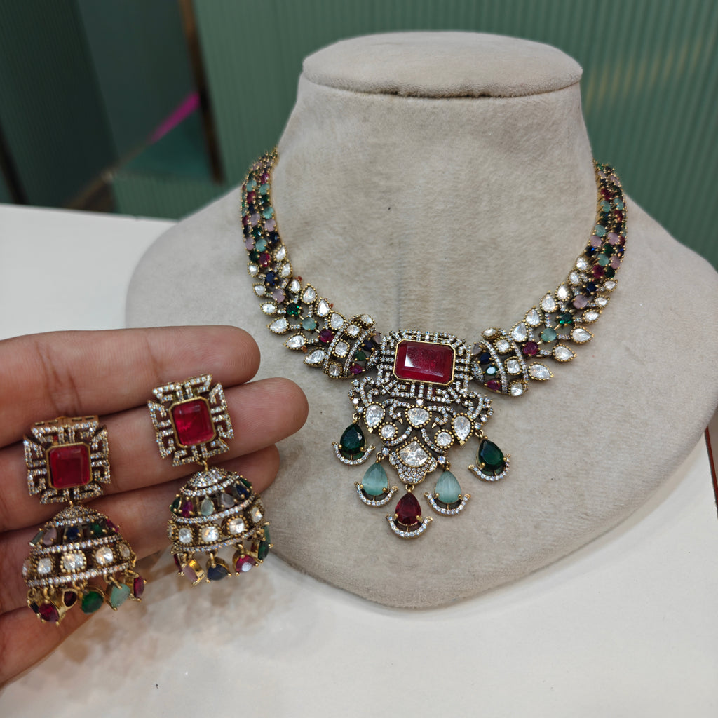 Amrita Uncut Polki Necklace Set- Multi