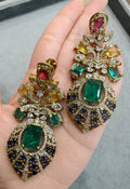 Amayra Sabya Inspired Statement Earrings- Emerald Multi