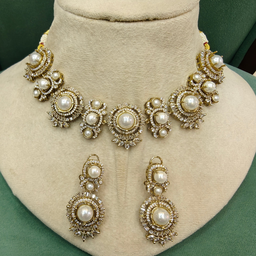 Shilpi Sabya Inspired Pearl Choker Necklace Set- White Pearl