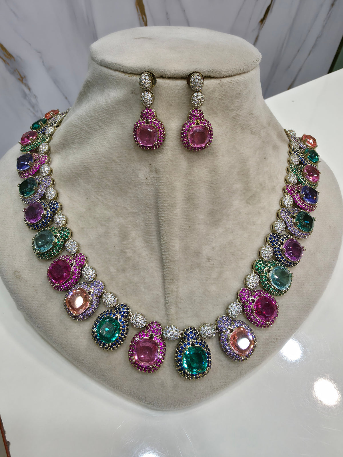Katrina Swarovski Doublet CZ Necklace Set- Multi