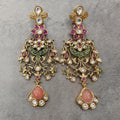 Sajdah Jadau Bikaneri Kundan Earrings - Peach Multi