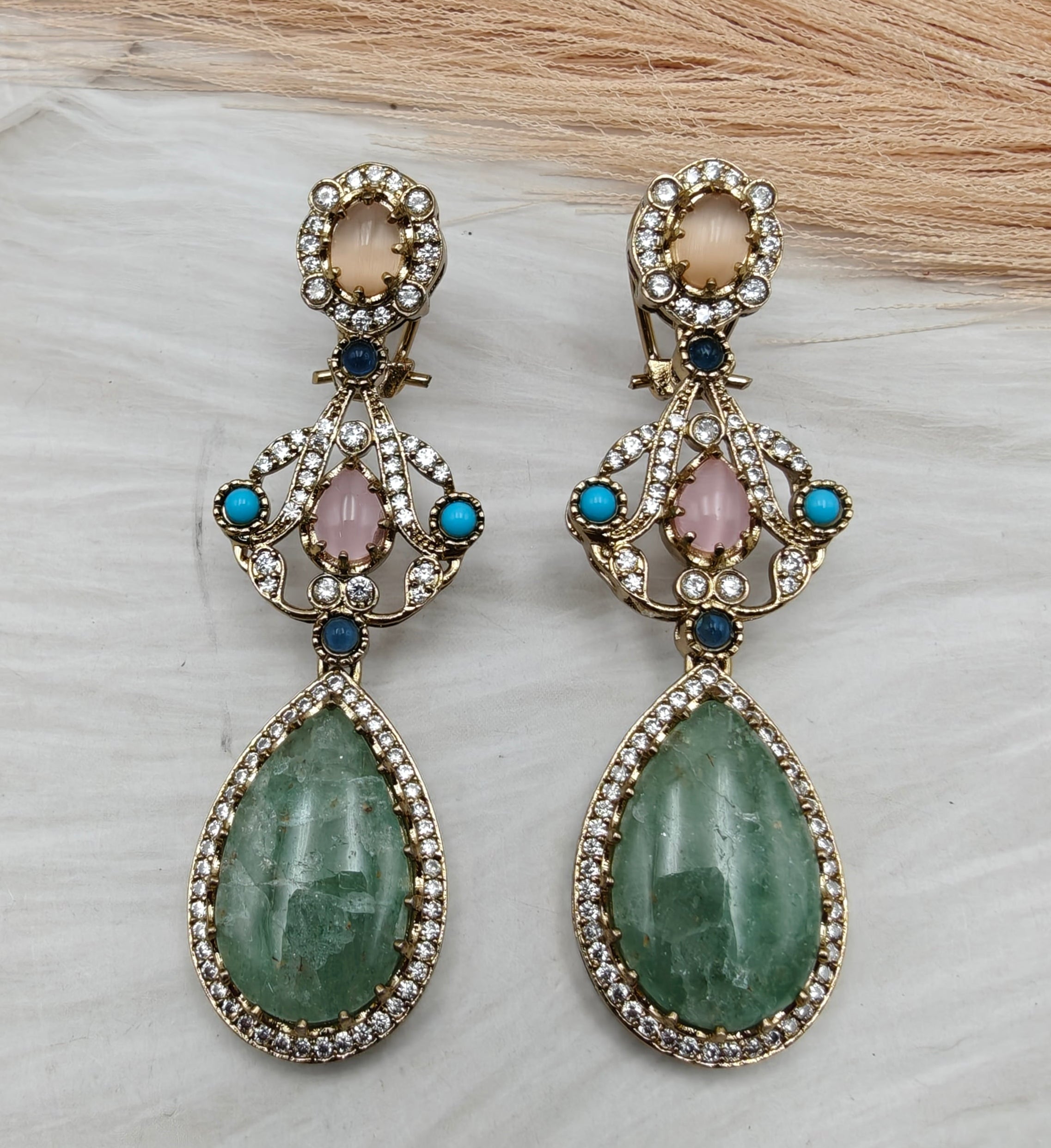 Ritvi Sabyasachi Inspired Premium Statement Earrings - Green Aventurine