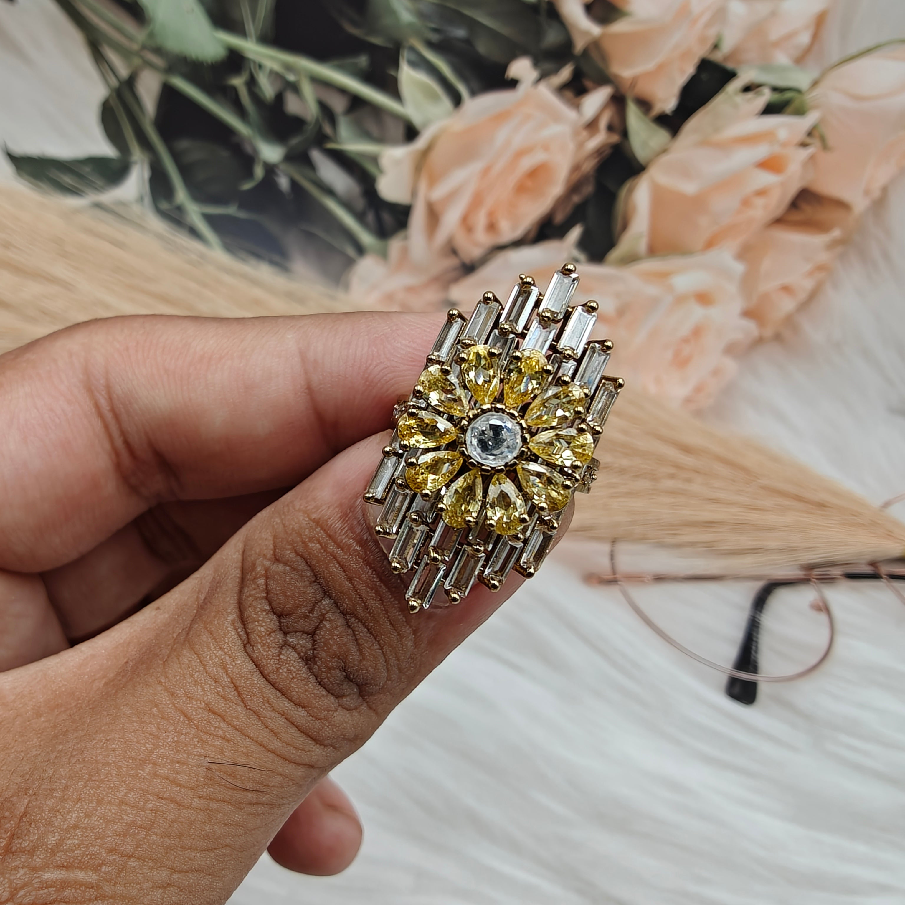 Ranjhan Baguette Rings - Yellow