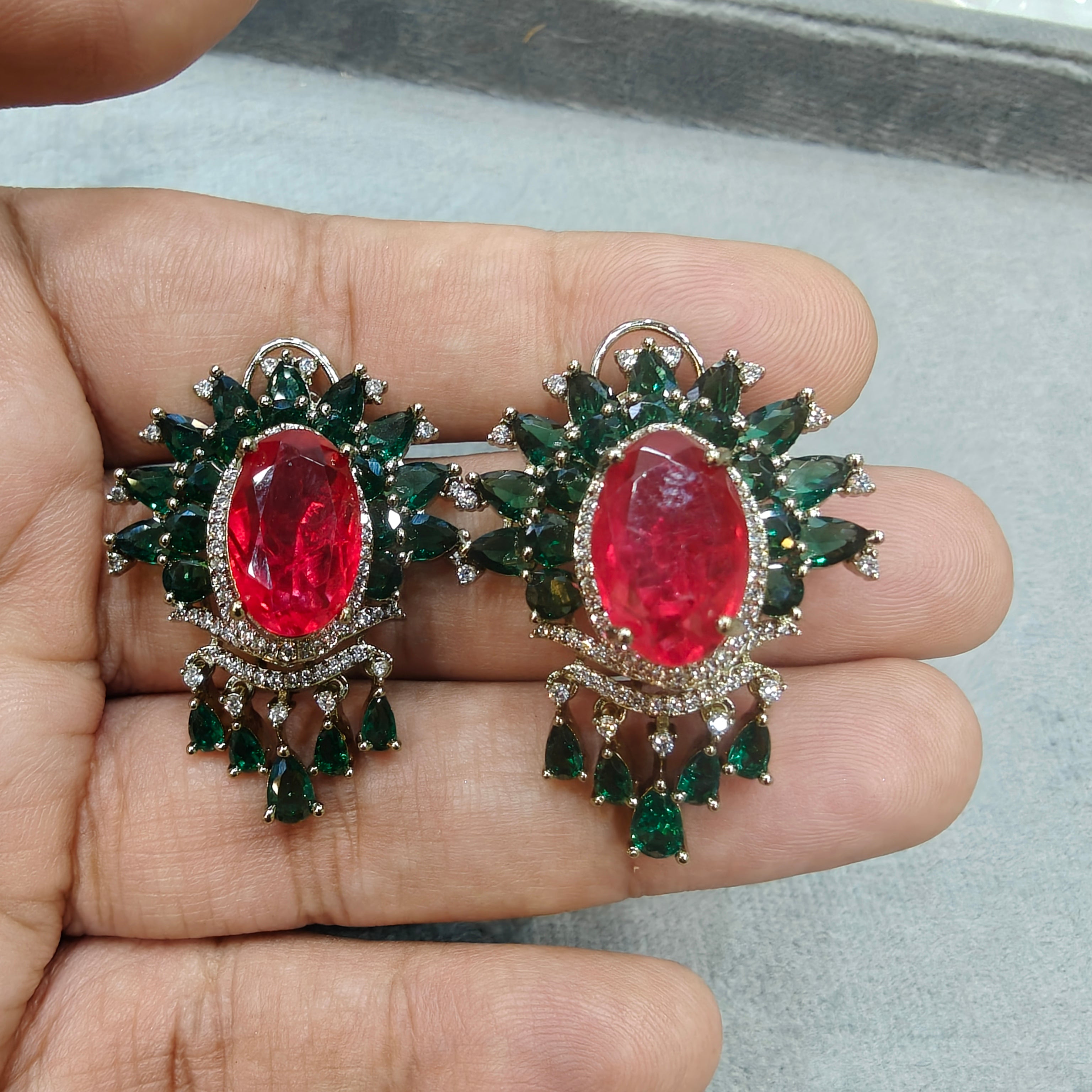 Tavira Doublet Statement Studs- Green Red