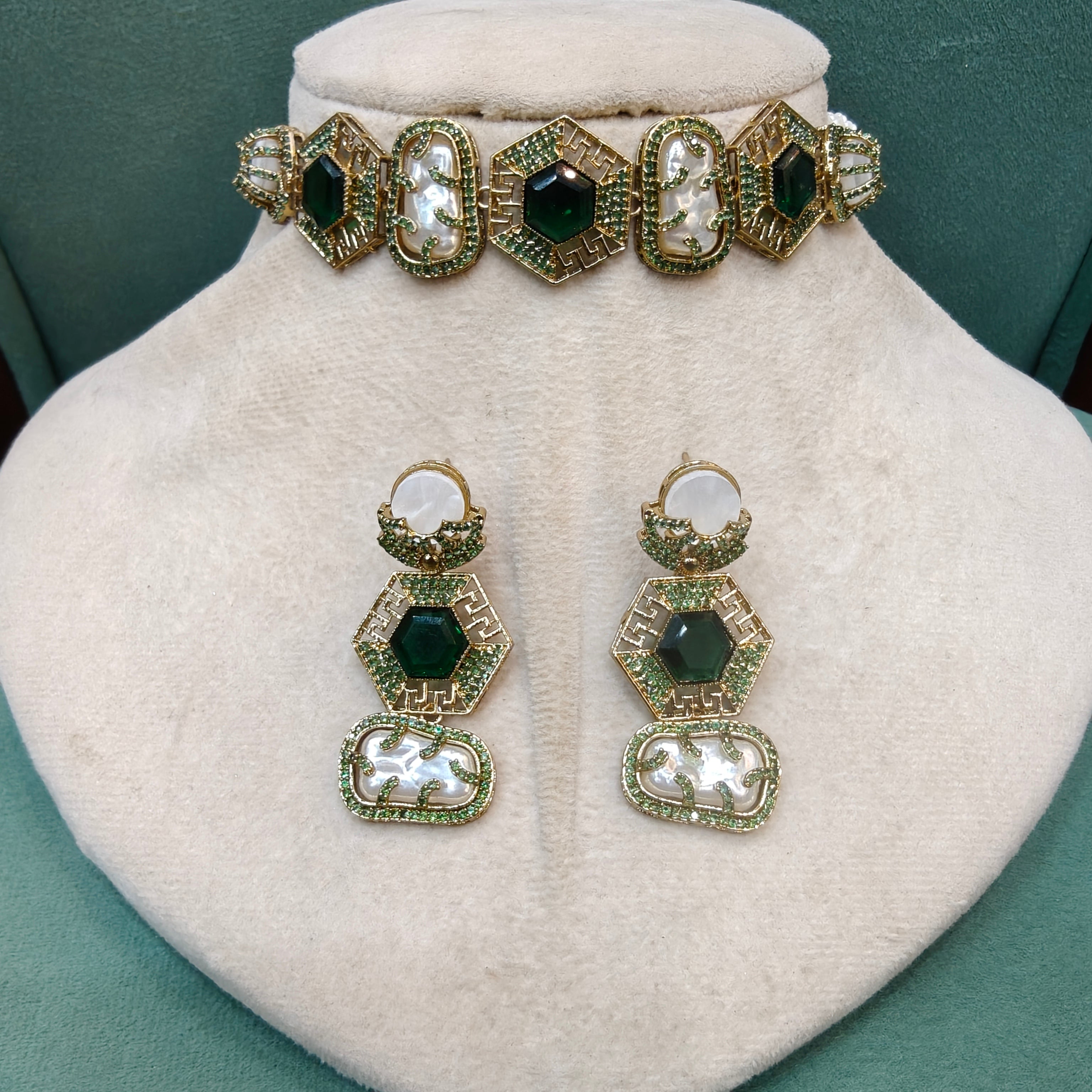 Turkish Style Sleek Choker Set- Green