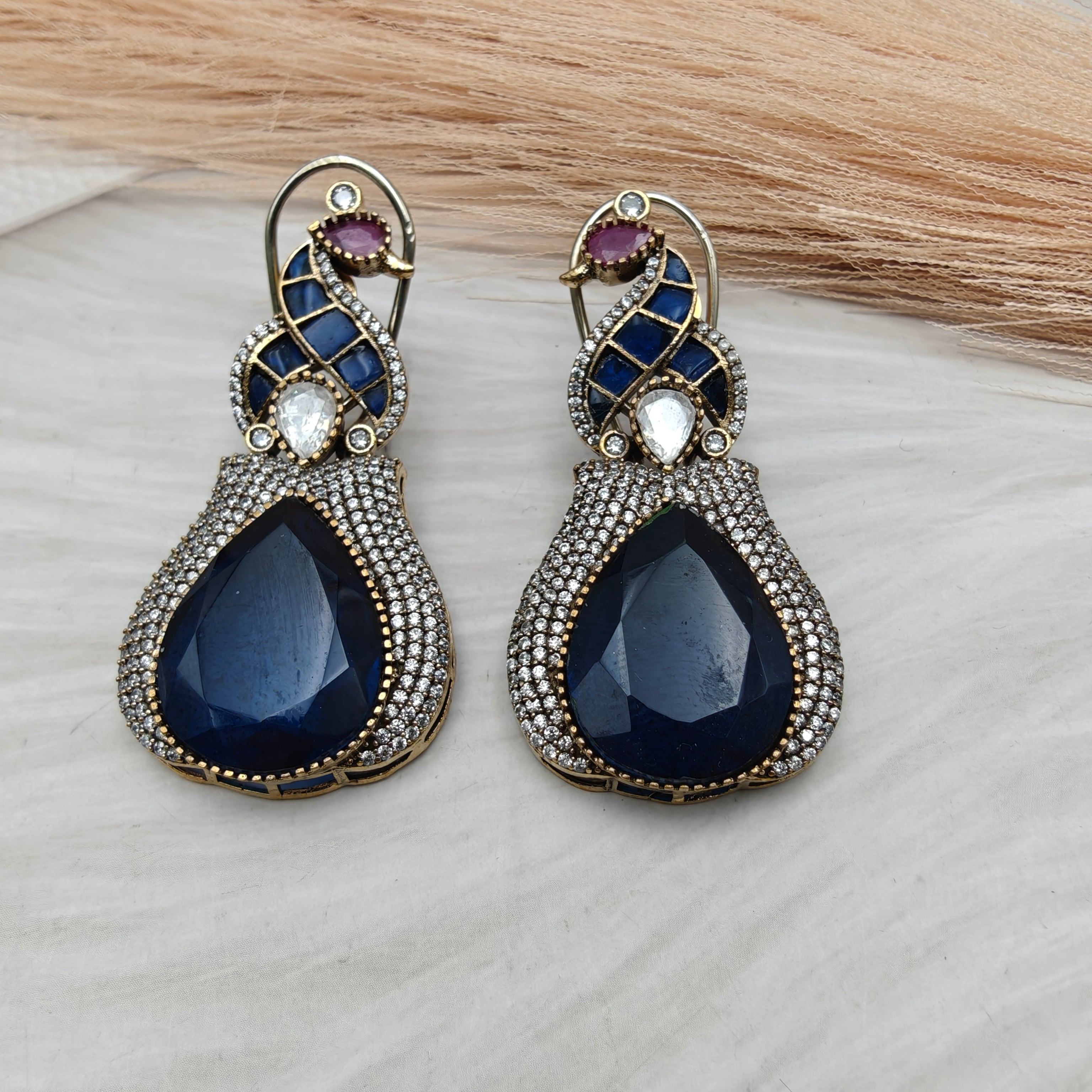 Peacock Doublet Earrings - Blue