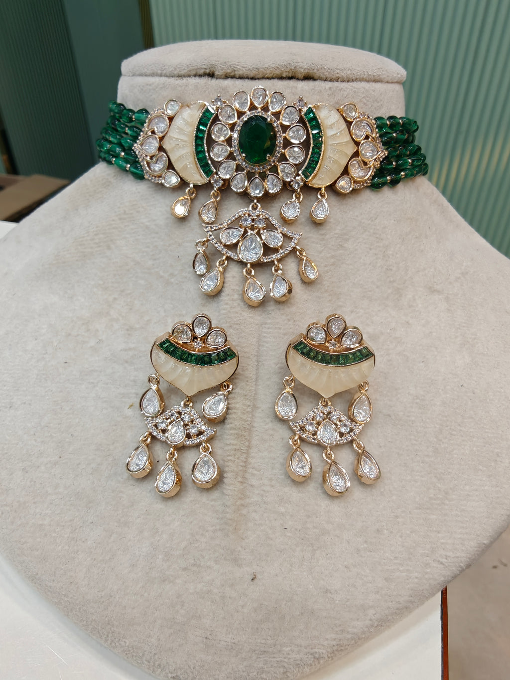 Bhoomi Mother of Pearl Choker Set- Green