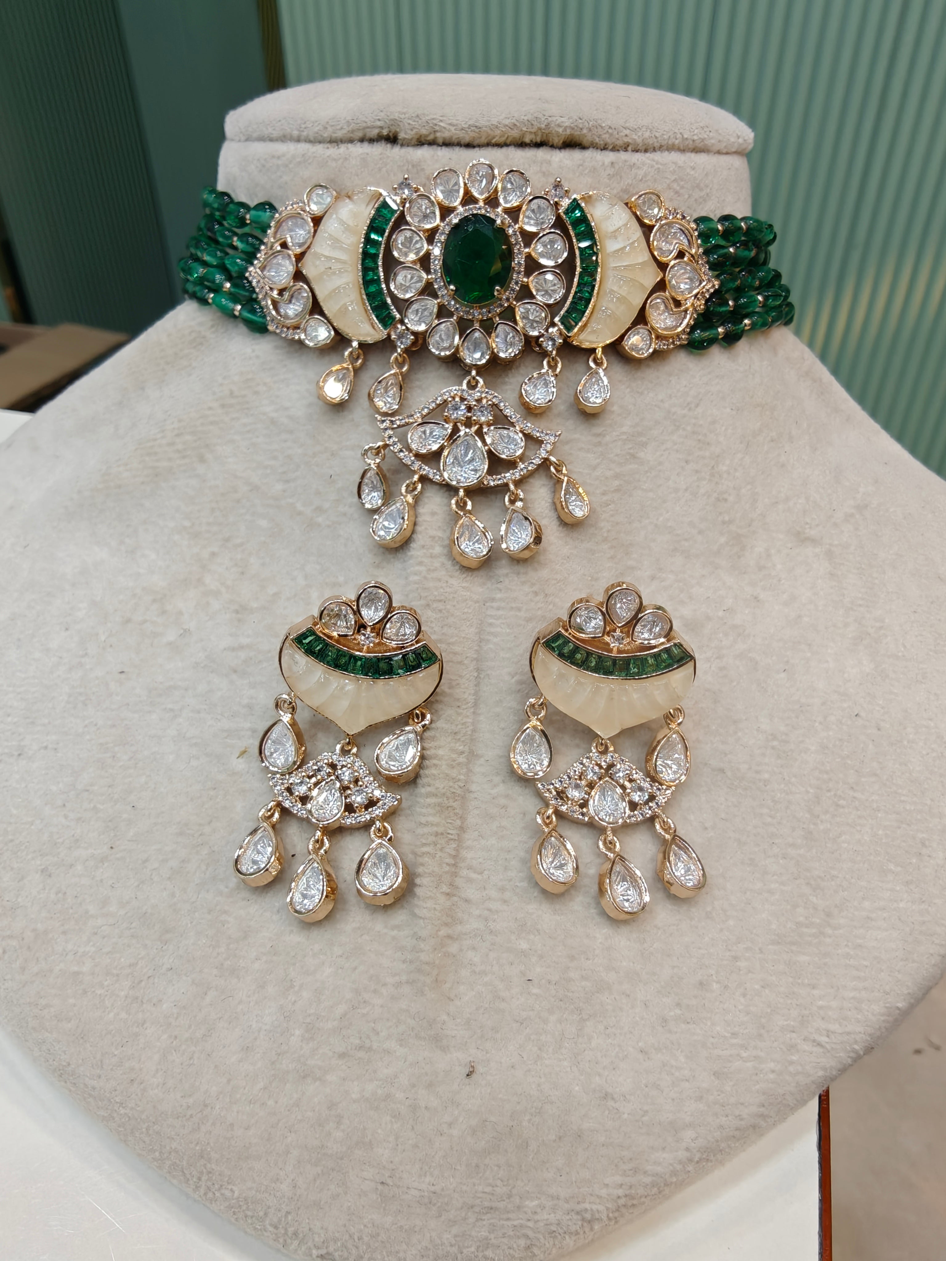 Bhoomi Mother of Pearl Choker Set- Green