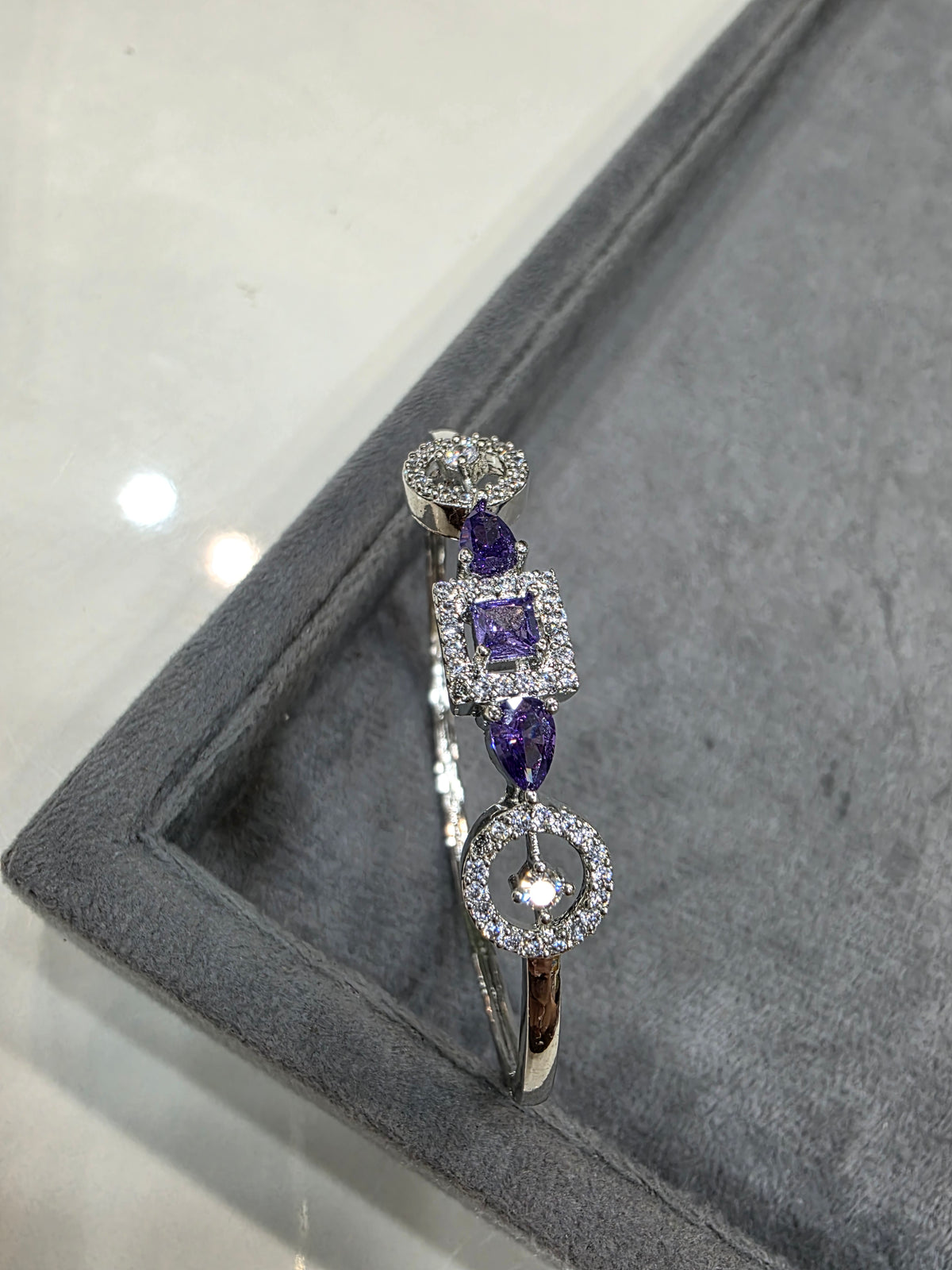 Miguel AD Openable Bracelet (Silver Finish)- Purple