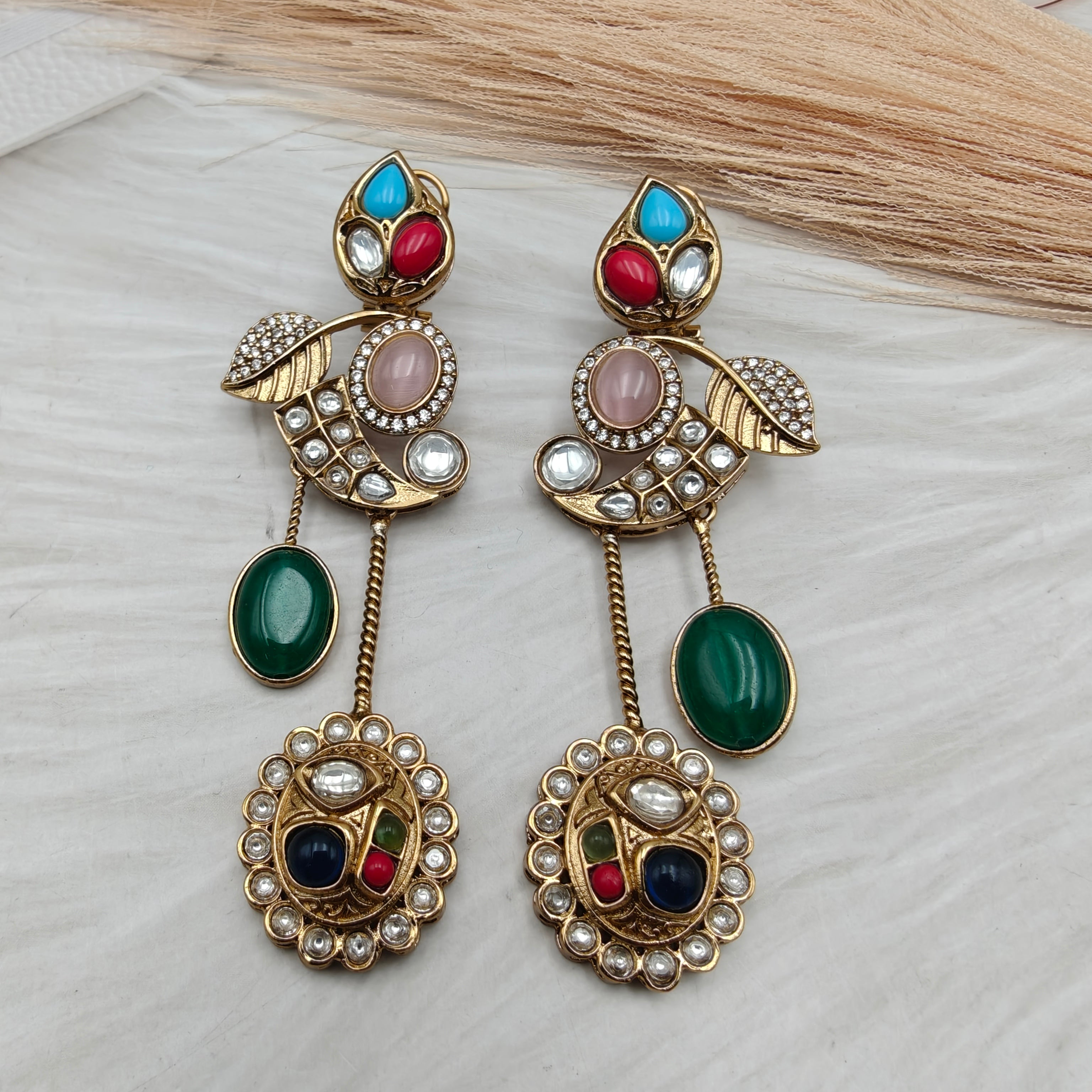 Anubhuti Amrapali Brass Fusion Earrings - Green Multi