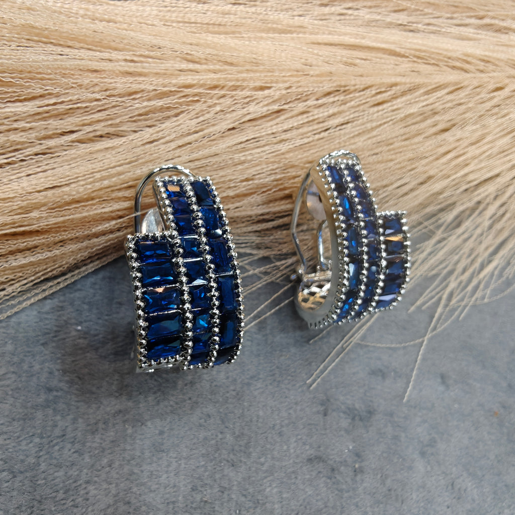 Supriya AD baguette Silver Plated Hoops - Blue