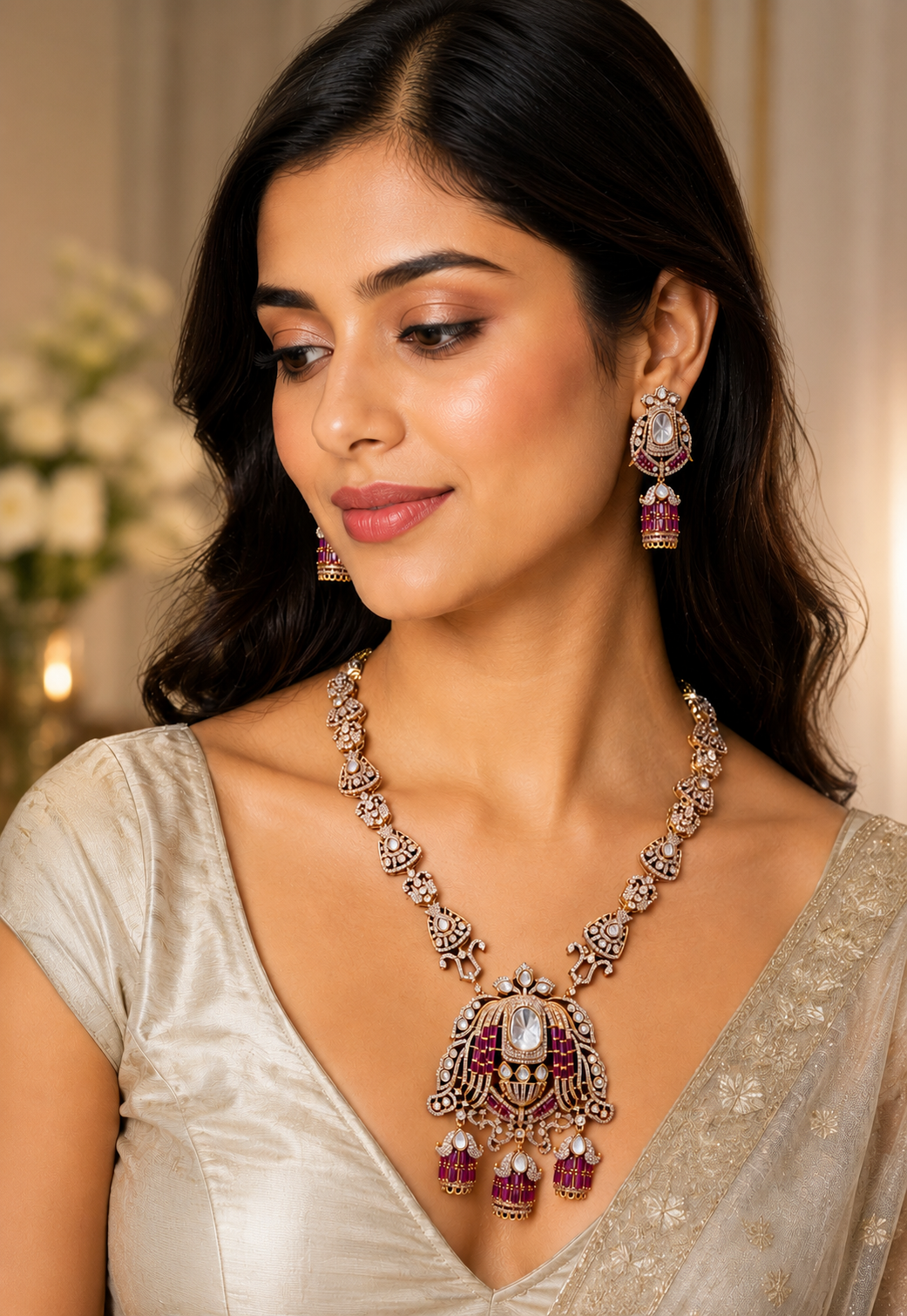Athiya Statement Heritage Necklace Set- Ruby