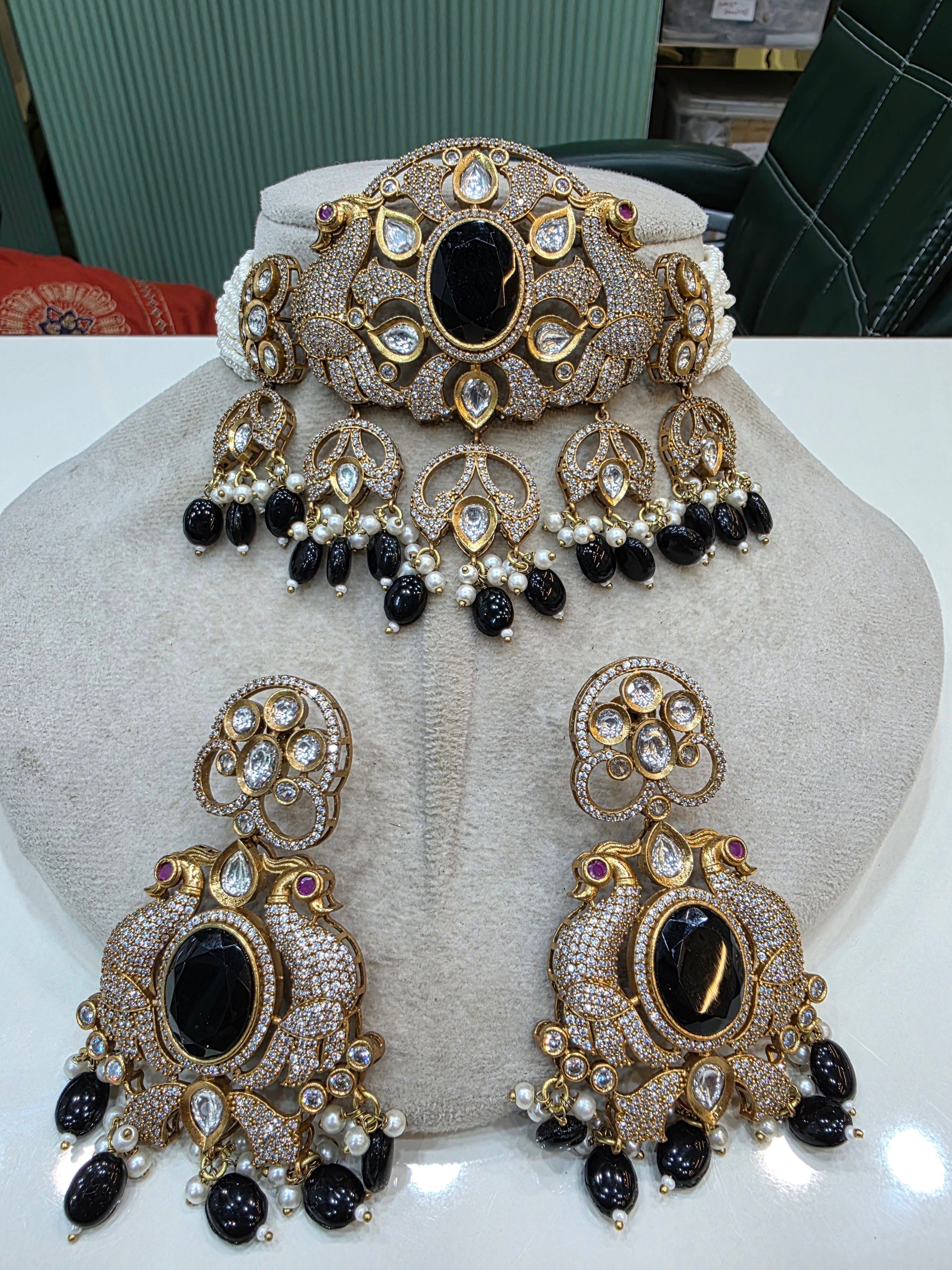Nandini Mayura Choker Set- Black