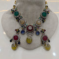 Zalak Sabya Inspired Quartz Doublet Multi Stones Necklace Set- Multi 2