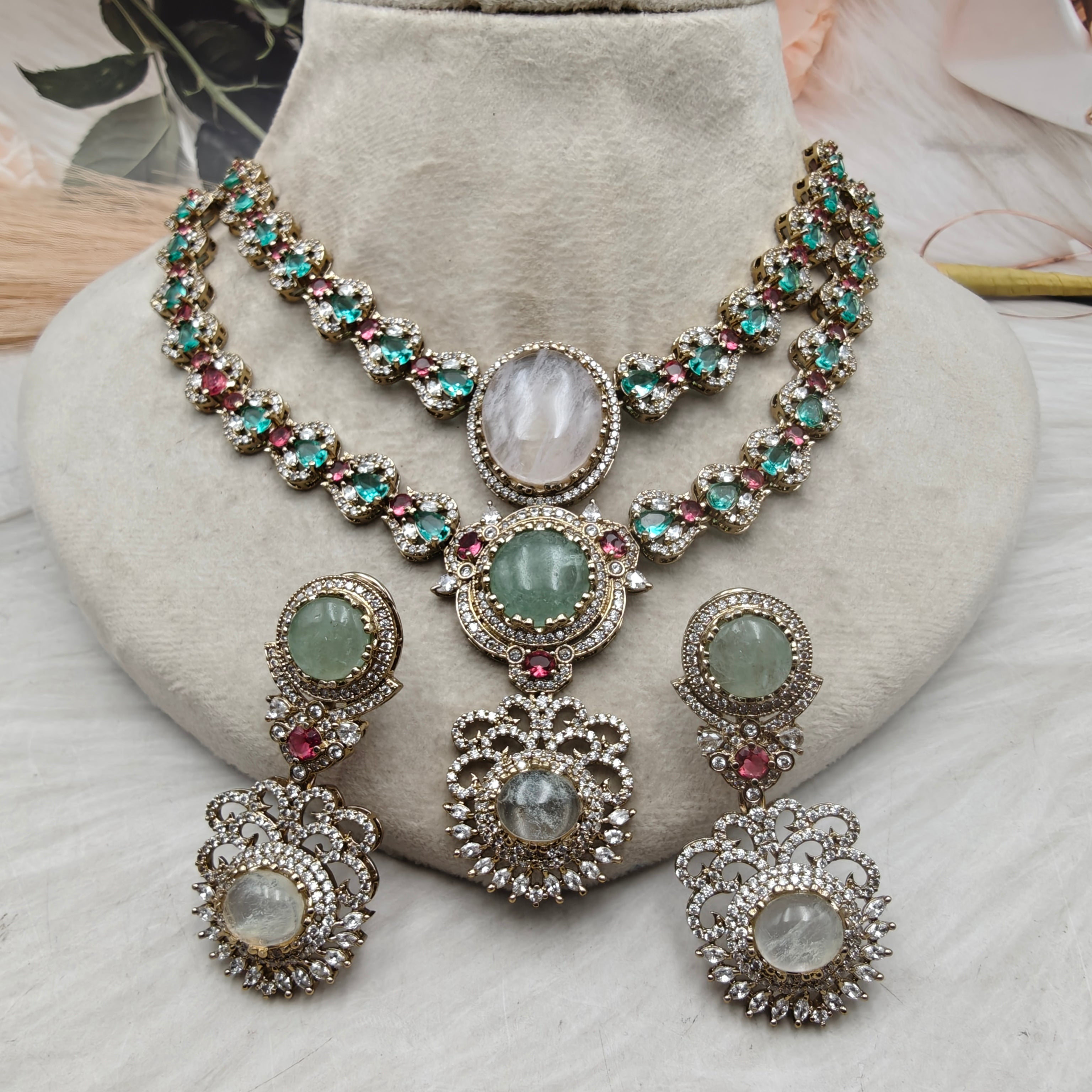Ratnaragi Gemstone Sabyasachi Inspired Premium Necklace Set- Multi 2