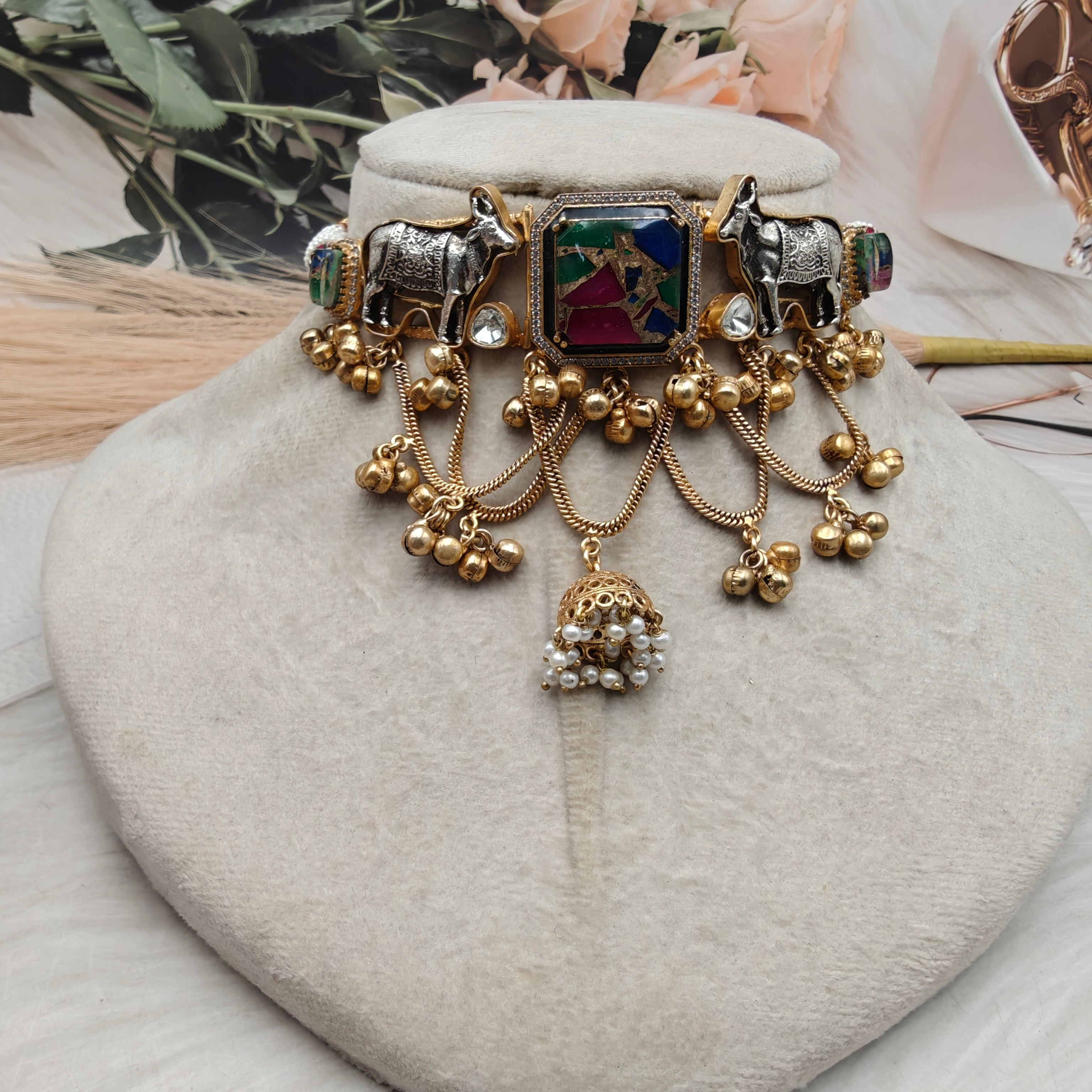 Nandi Tourmaline Doublet Choker Set- Multi