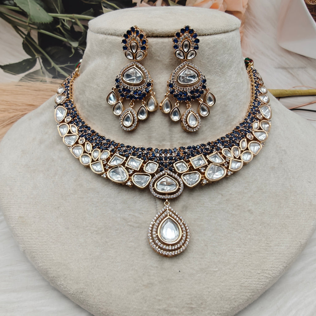 Ishqbaaz Moissanite Necklace Set - Blue