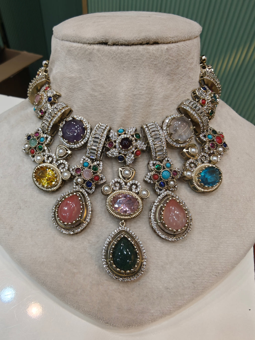 Sitara Sabya Inspired Necklace Set- Emerald Multi