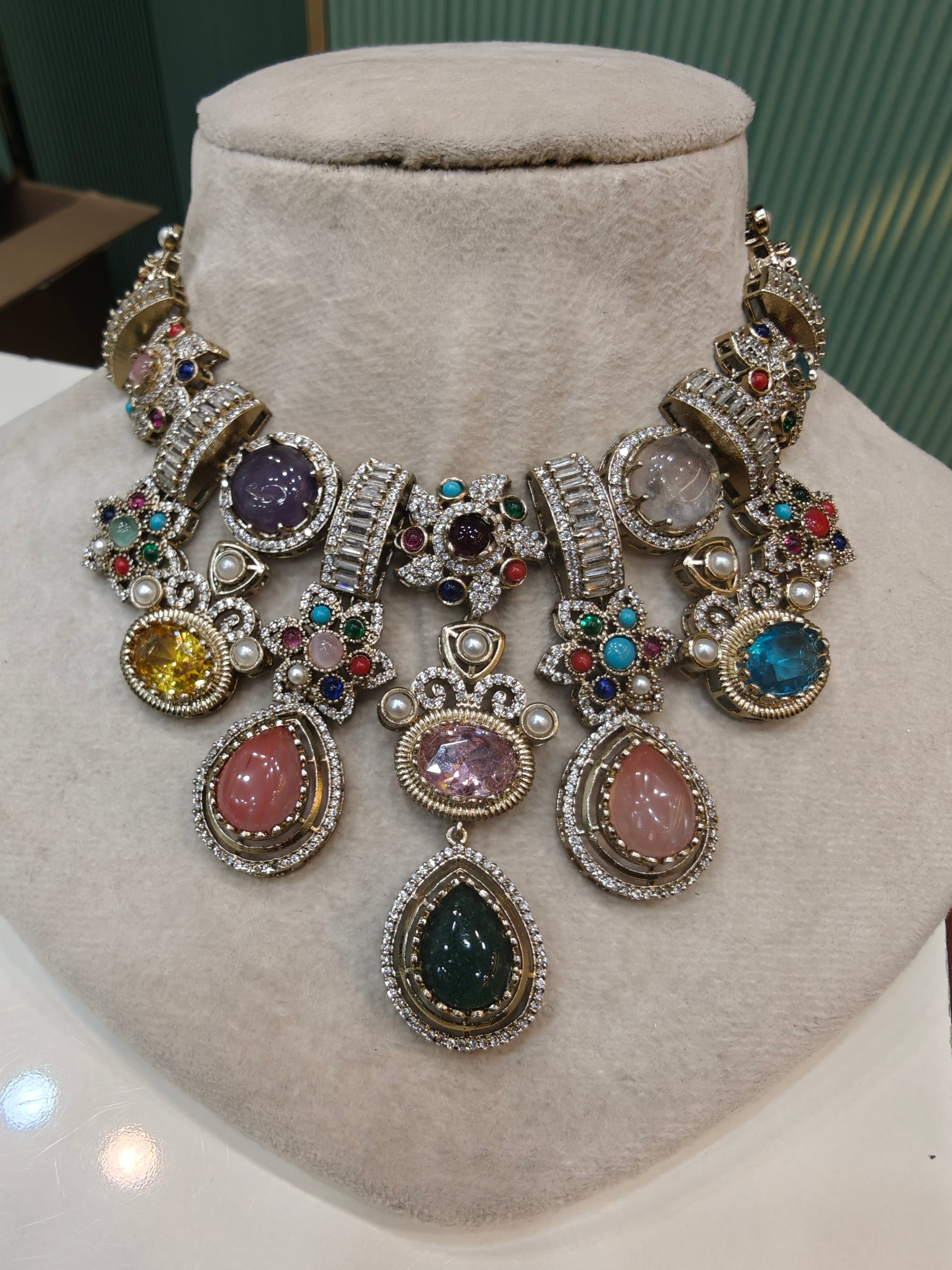Sitara Sabya Inspired Necklace Set- Emerald Multi