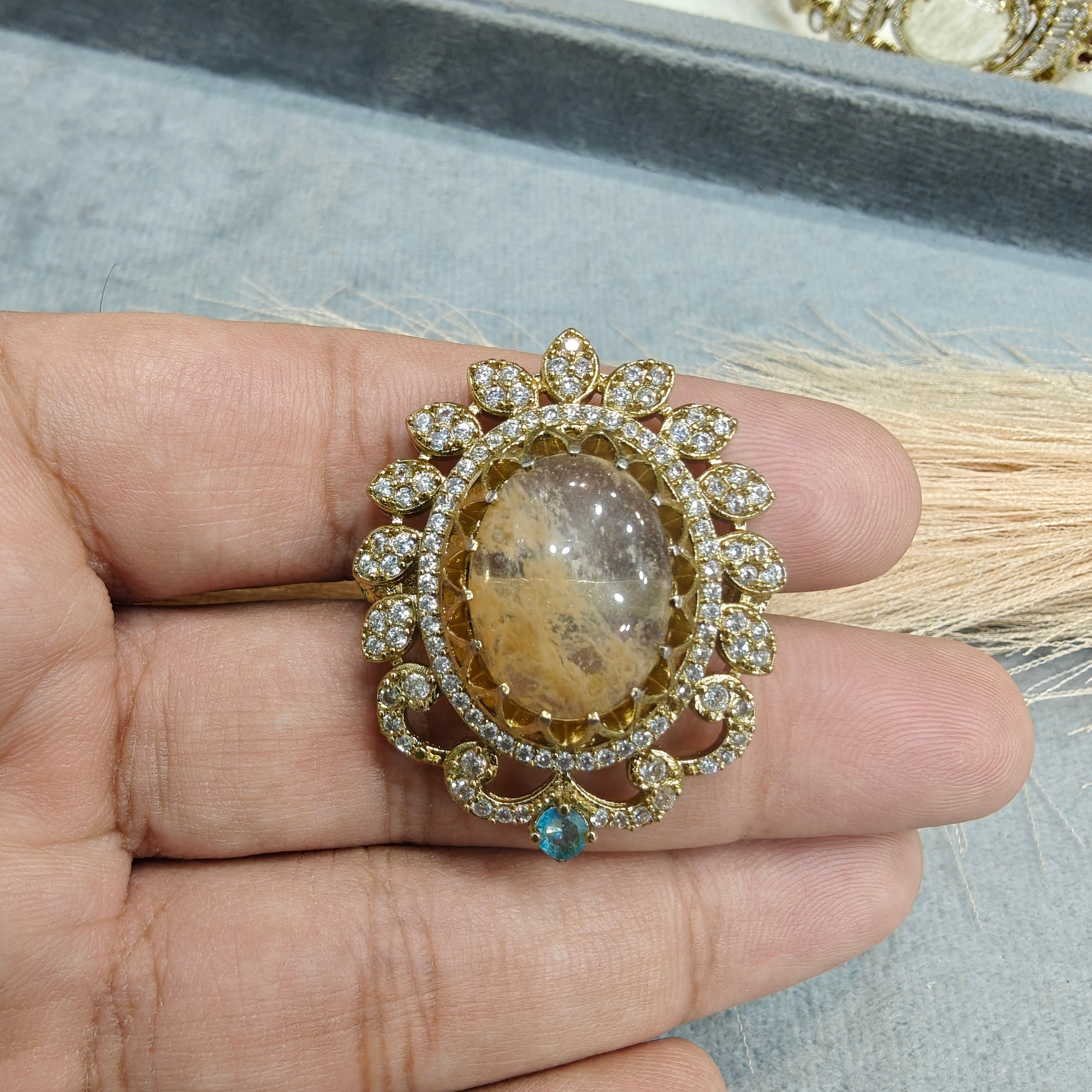Naima Sabya Inspired Gemstone Adjustable Ring- Light Yellow/ Fawn