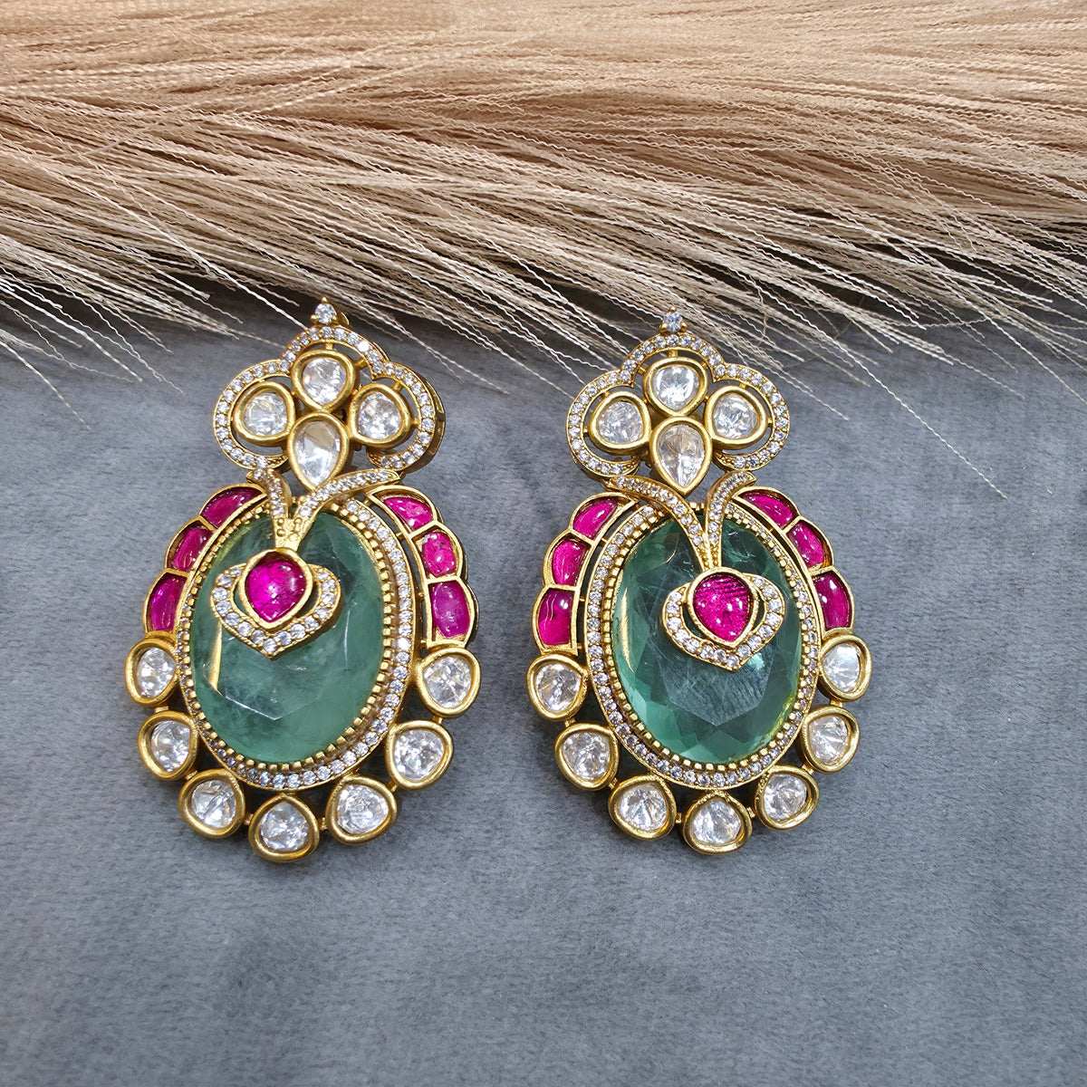 Rubina Doublet Heritage Stud Earrings- Mint