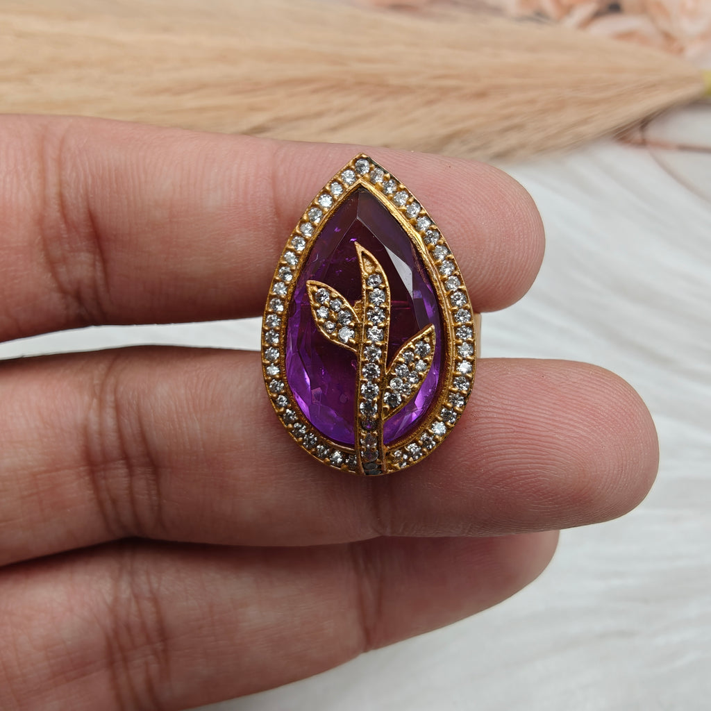 Leaf Adjustable Doublet Ring- Purple