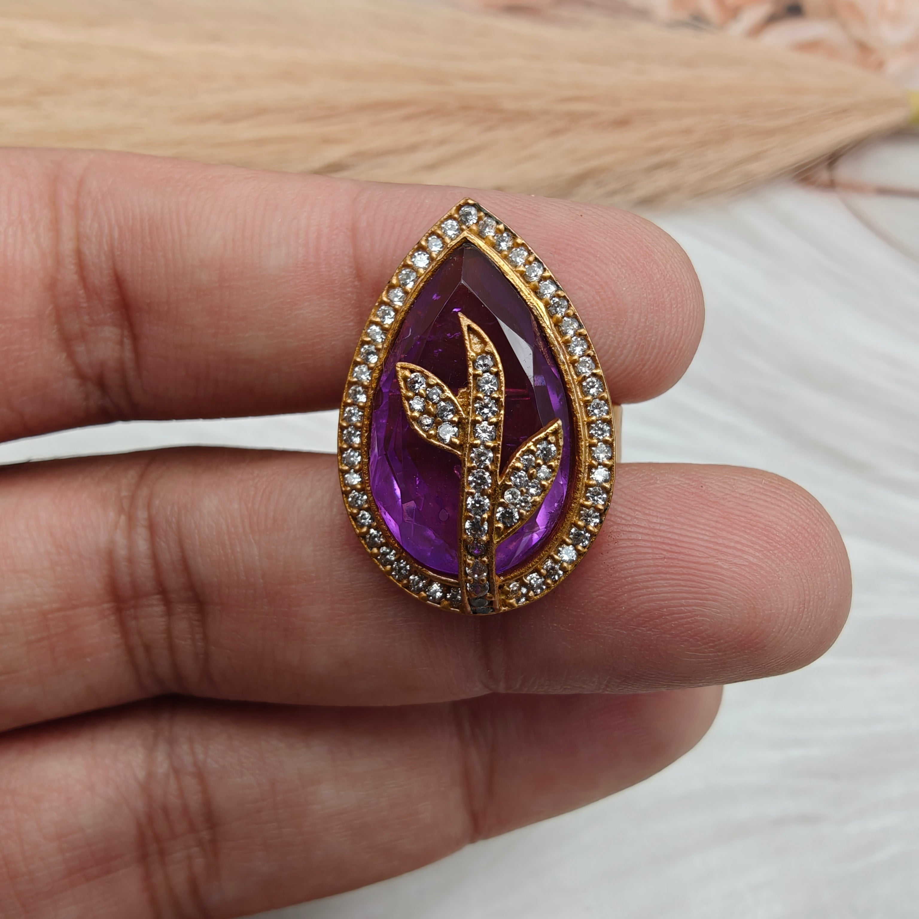Leaf Adjustable Doublet Ring- Purple
