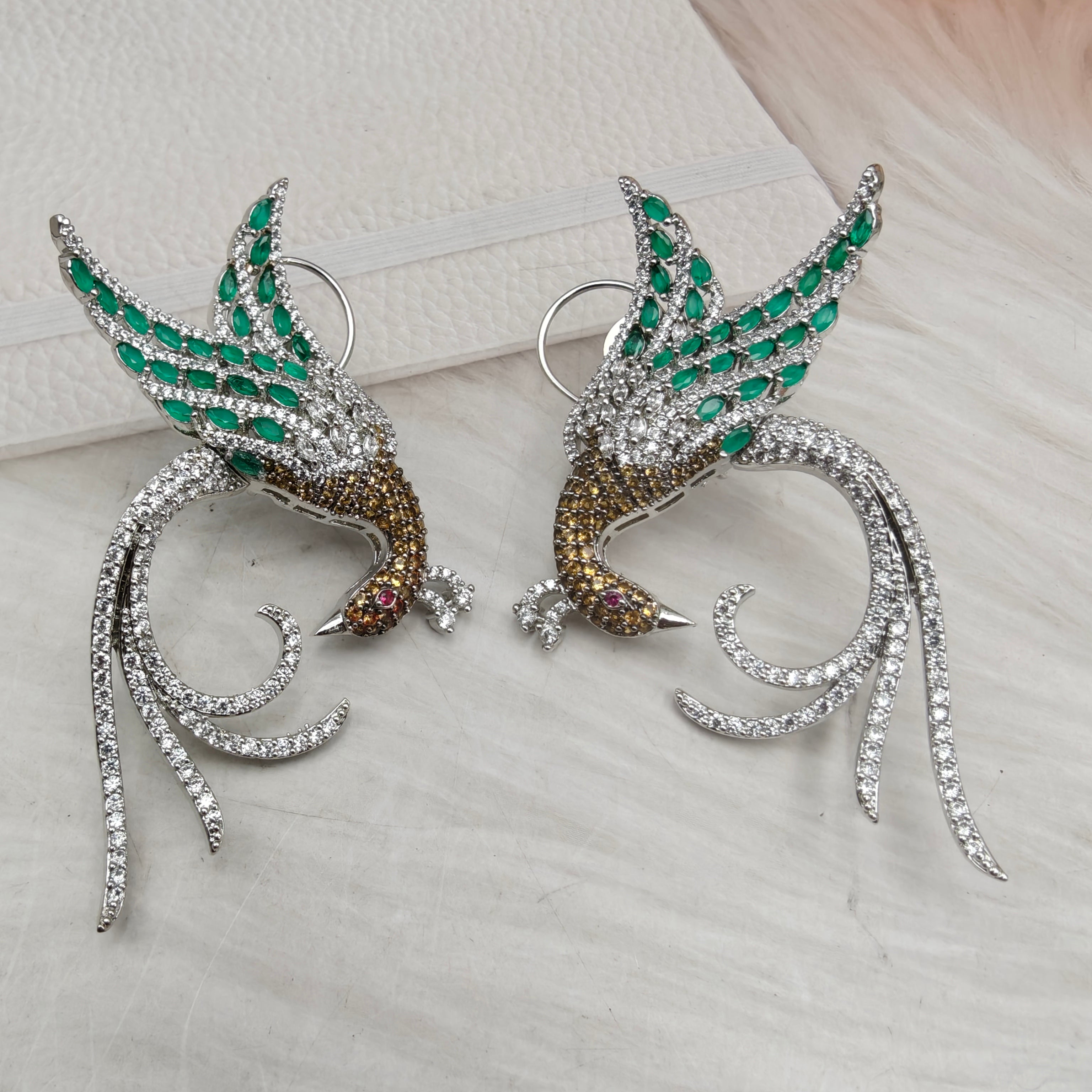 Astra Phoenix CZ Statement Earrings- Green Gold