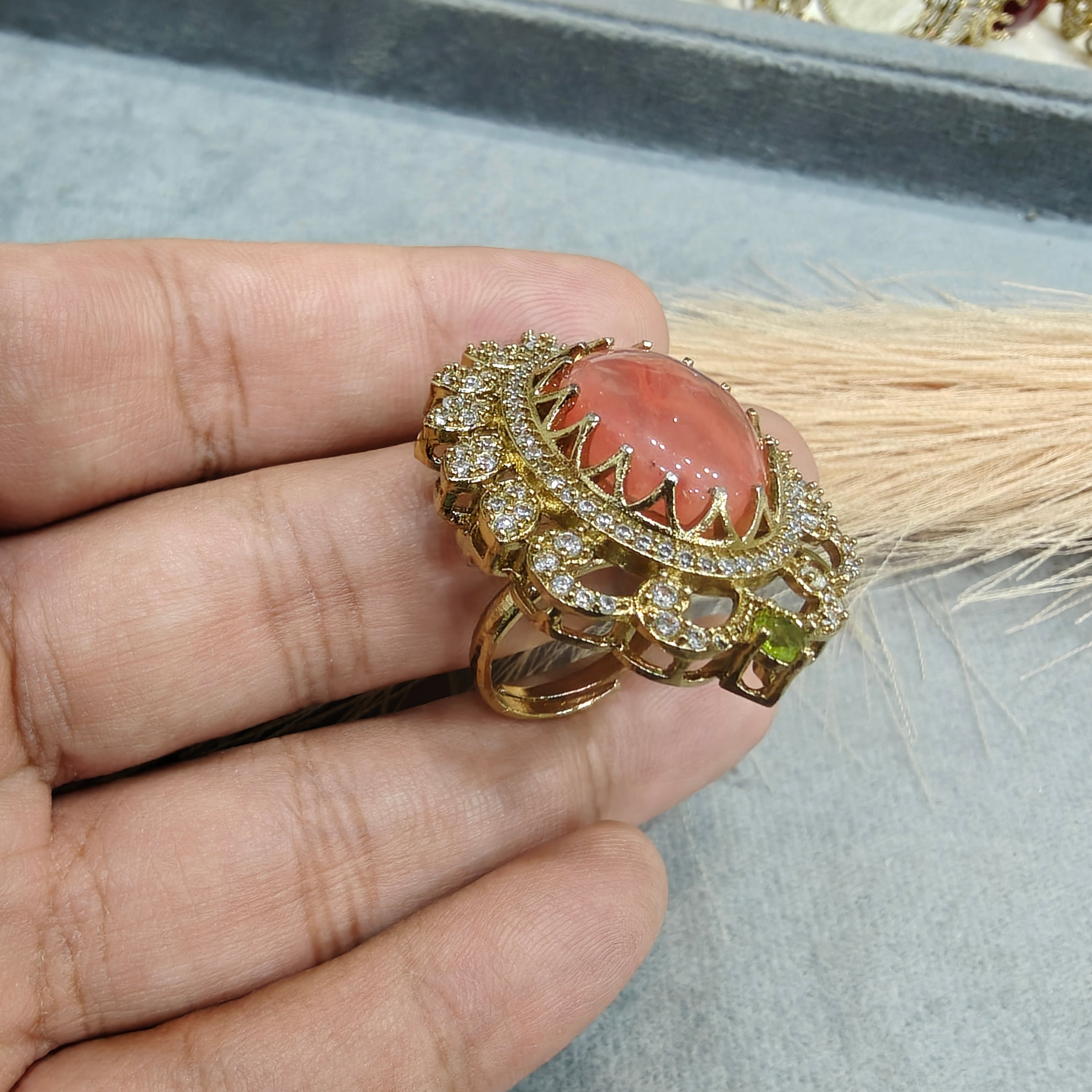 Naima Sabya Inspired Gemstone Adjustable Ring- Coral