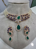 Mayura Hazoori Inspired Doublet and Pearl Choker Necklace Set- Purple Emerald
