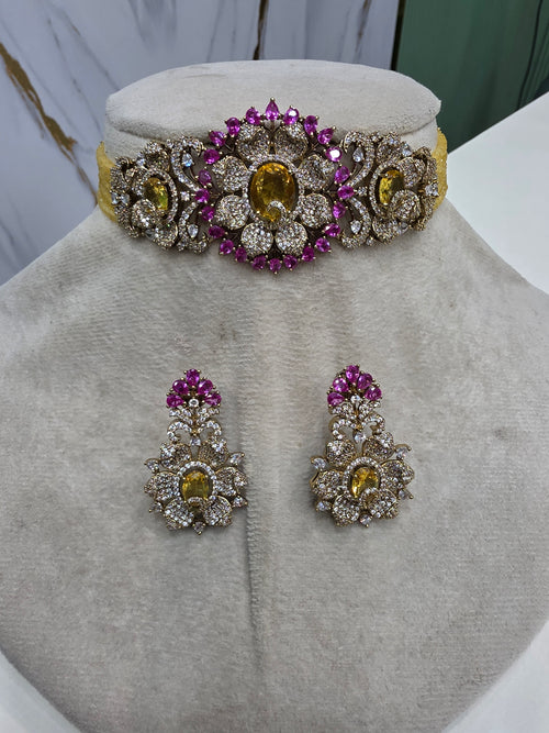 Aarfa Doublet and Hydro Choker Set- Yellow and Pink