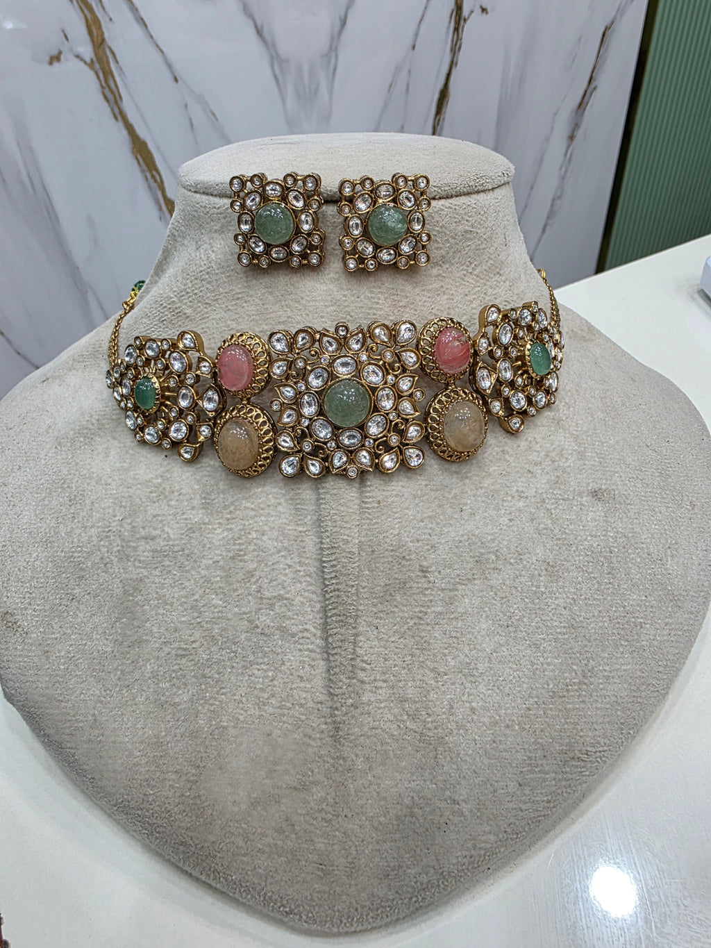 Meenakshi Heritage Sabya Inspired Choker Set- Pastel with Neutral