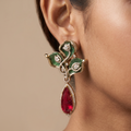 Shalvi Designer Doublet Earrings- Red Green