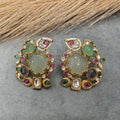 Avantika Gemstone Kundan Heritage Studs- Minty White Multi