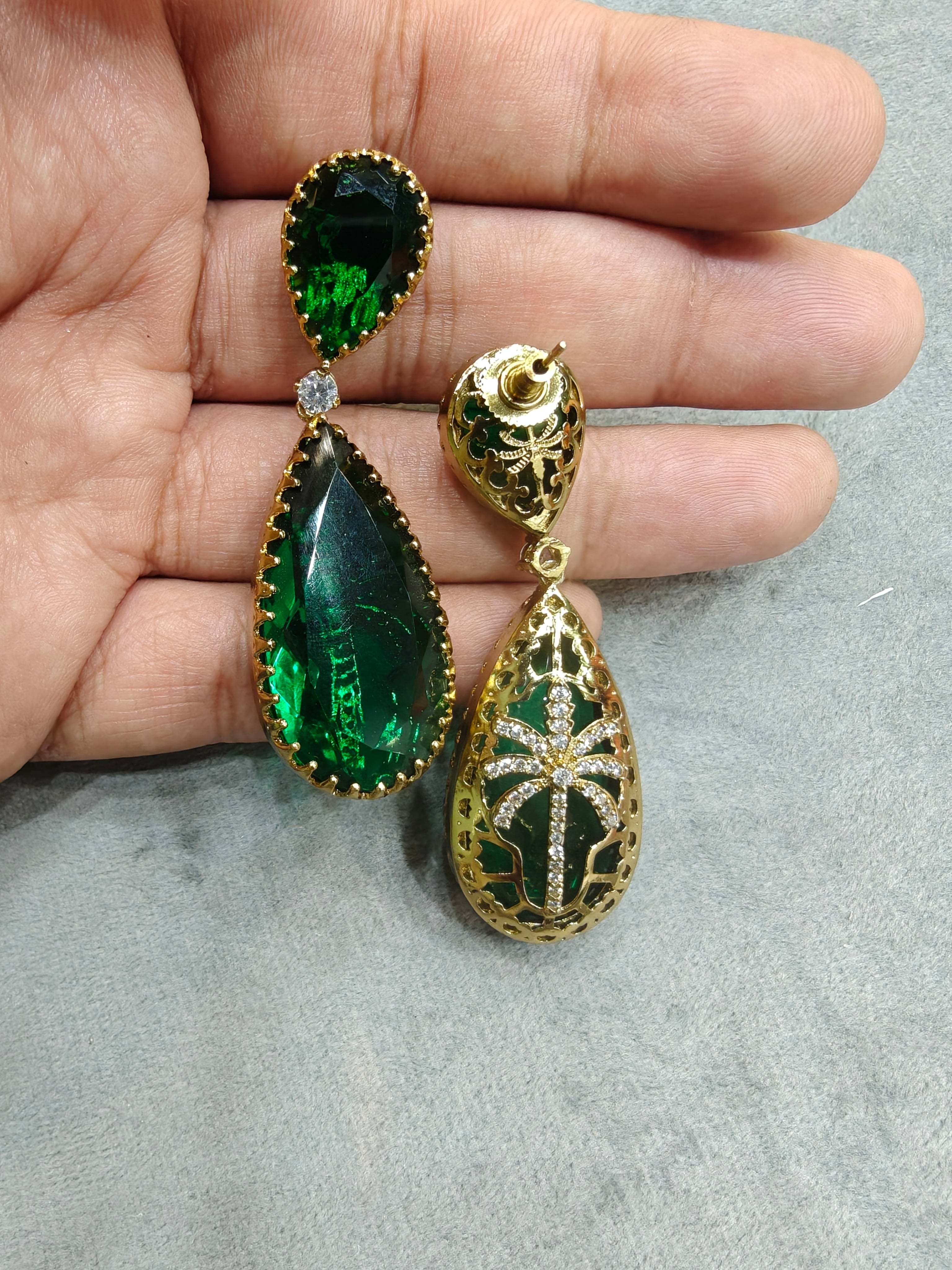 Sabya inspired Zoya Statement Danger Earrings- Emerald Green