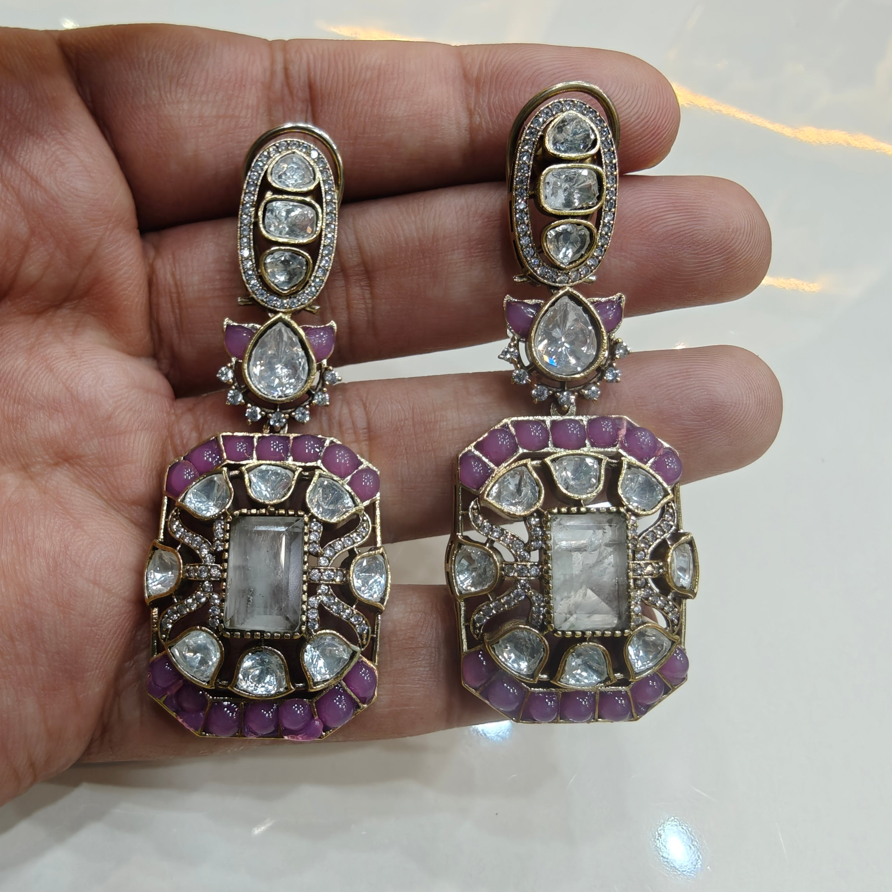 Sunakshi Doublet and Epoxy Earrings- White and Purple