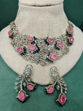 Rajkumari Bloom Statement Necklace Set- Pink and Blue