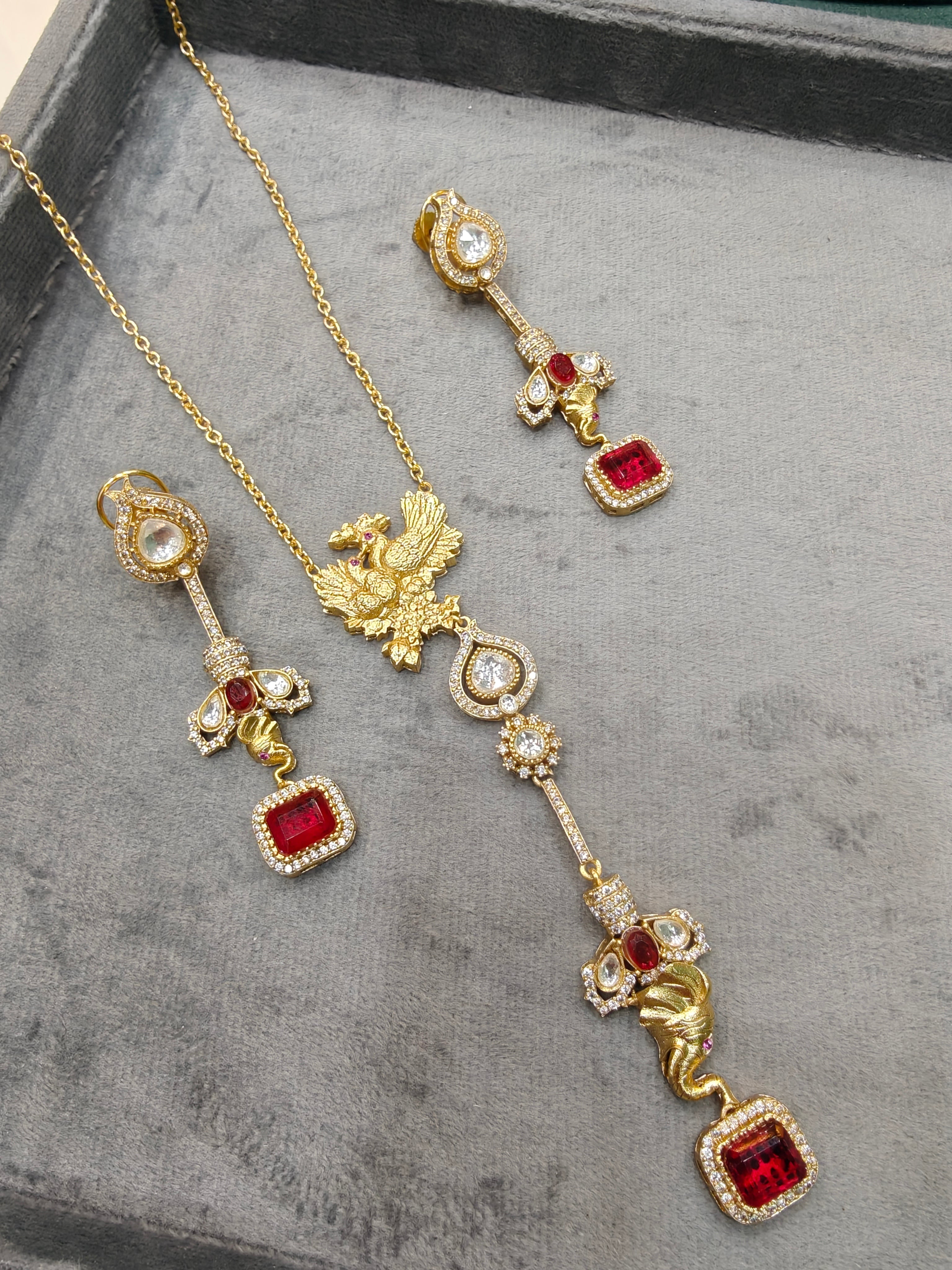 Nature Inspired Doublet Pendant Set- Red