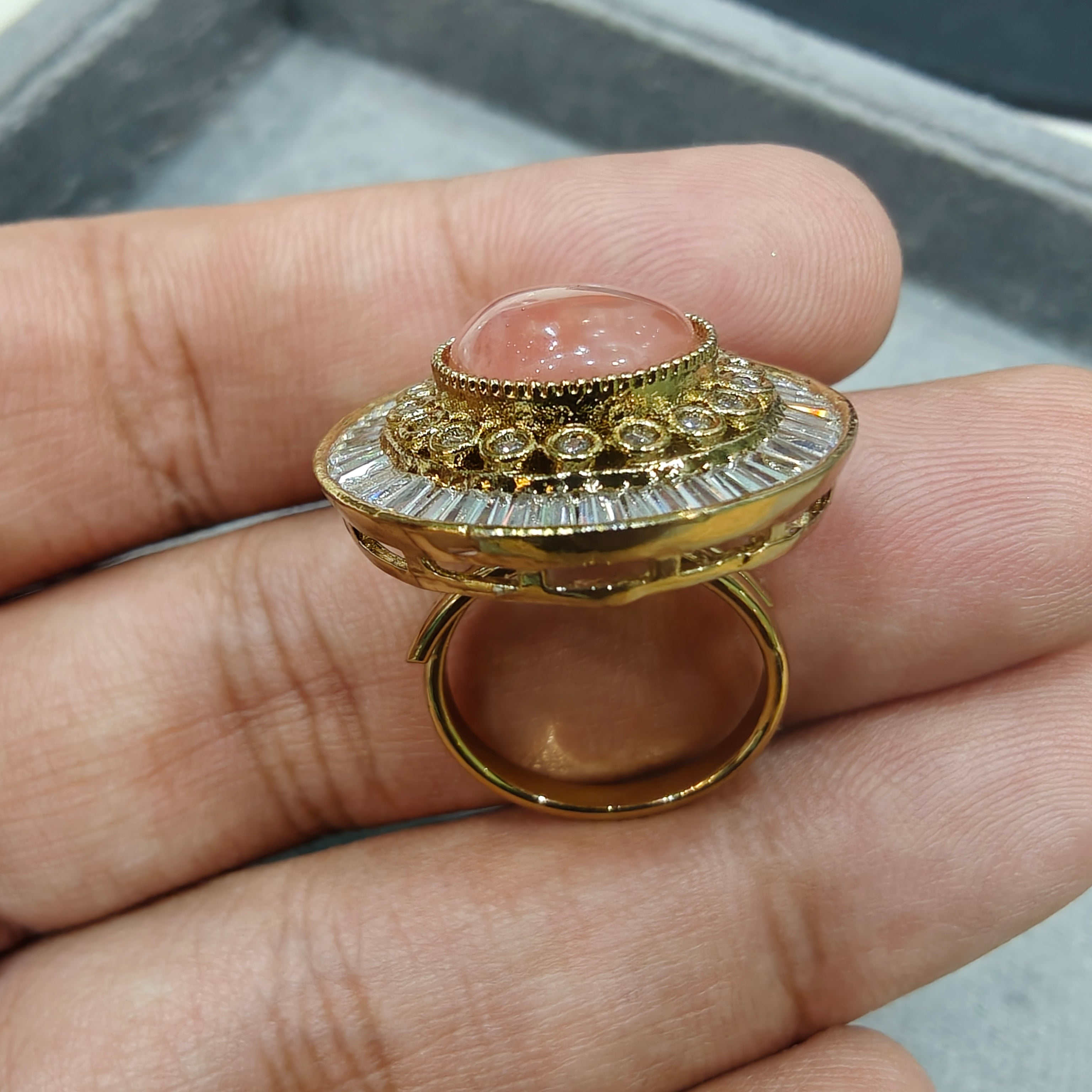 Chitara Sabya inspired Quartz Adjustable Ring- Coral Pink