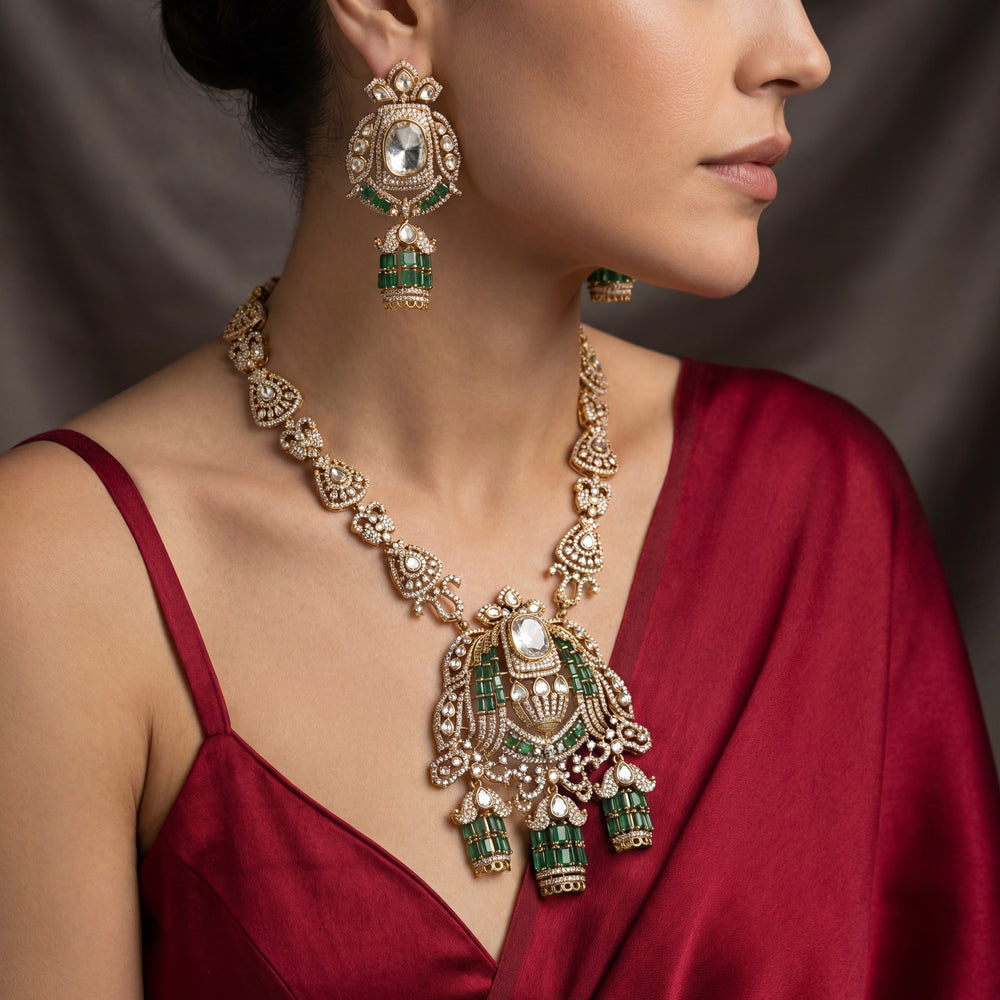 Athiya Statement Heritage Necklace Set- Emerald Green