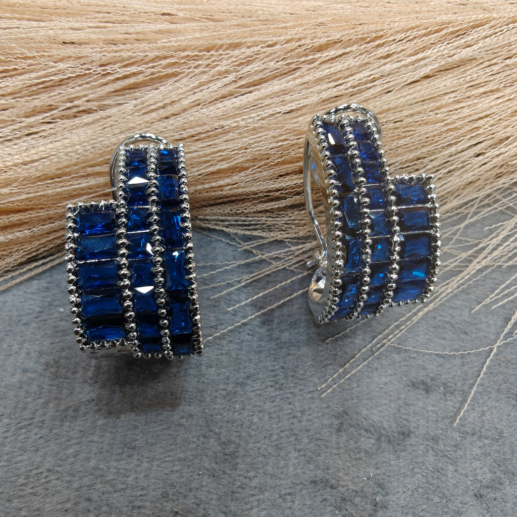 Supriya AD baguette Silver Plated Hoops - Blue